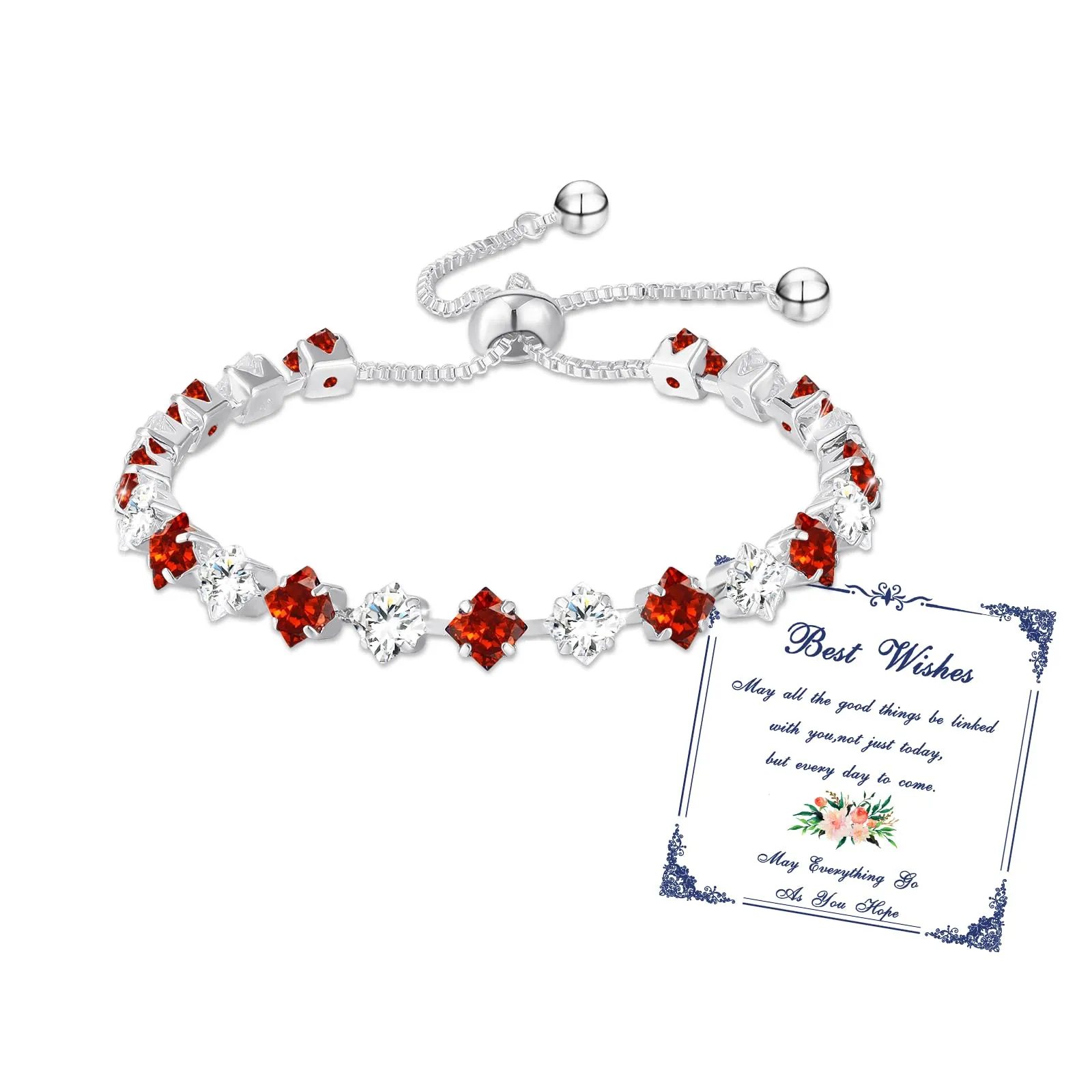 Esmoly Bracciale Tennis Donna in Argento con Zircone 5A e Pietre Natali Regolabile (07-Luglio) - immagine 1