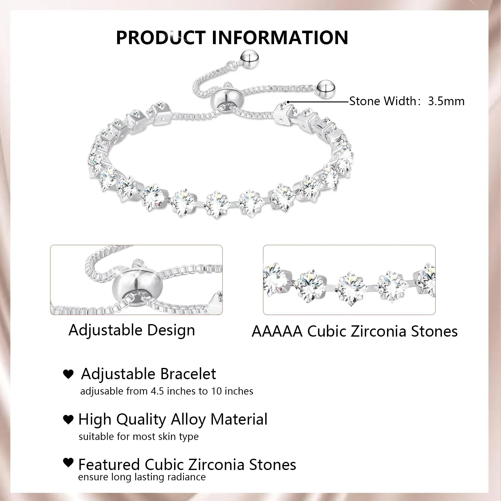 Esmoly Bracciale Tennis Donna in Argento con Pietre Natali e Zirconi 5A Regolabile (03-Marzo) - immagine 5