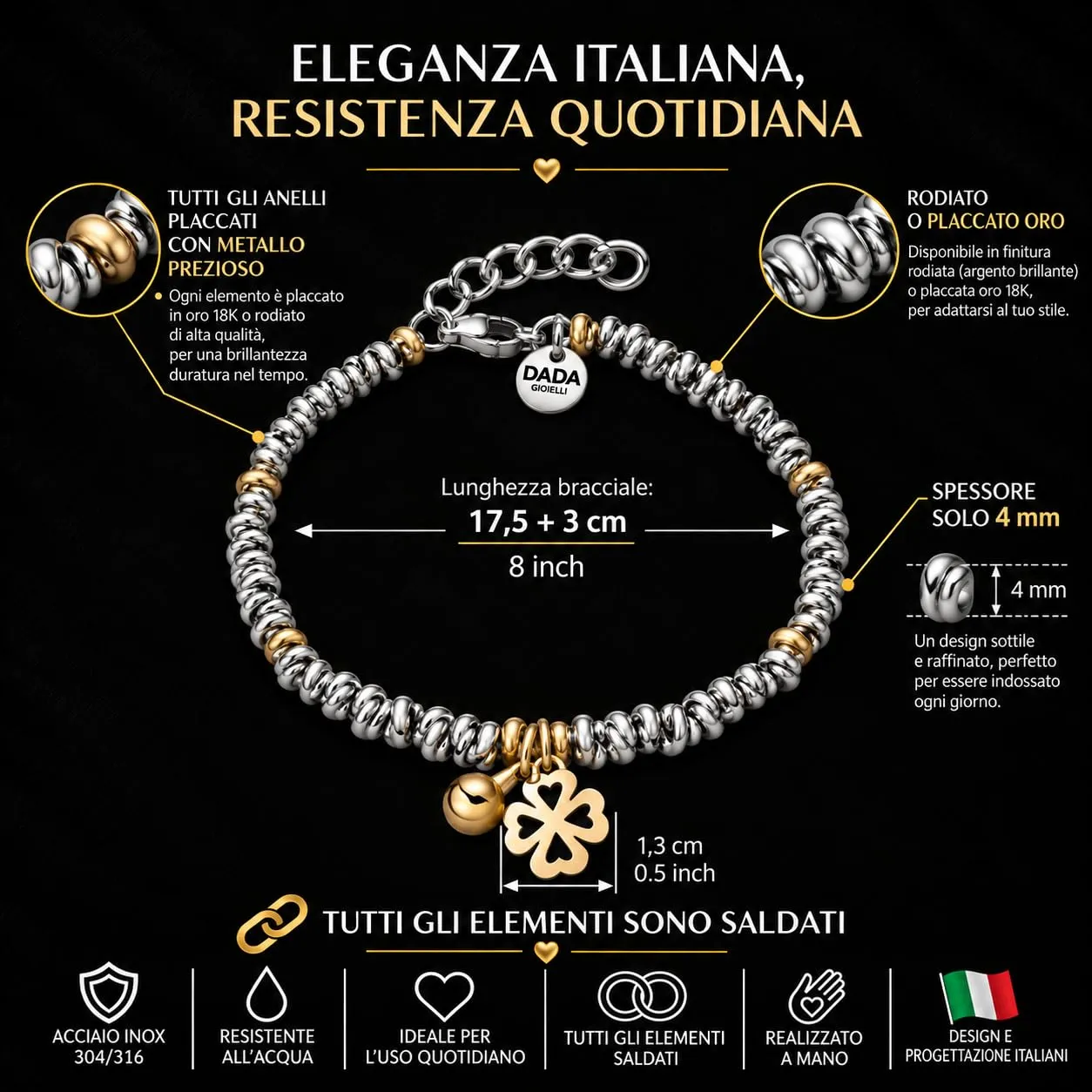 Dada Gioielli Bracciale Donna Anelli Intrecciati Nodino Acciaio Inox - immagine 4