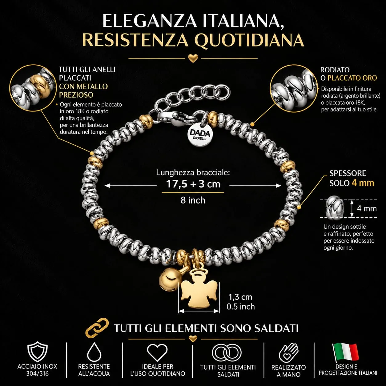 Dada Gioielli Bracciale Donna Anelli Intrecciati Nodino Acciaio Inox - immagine 4