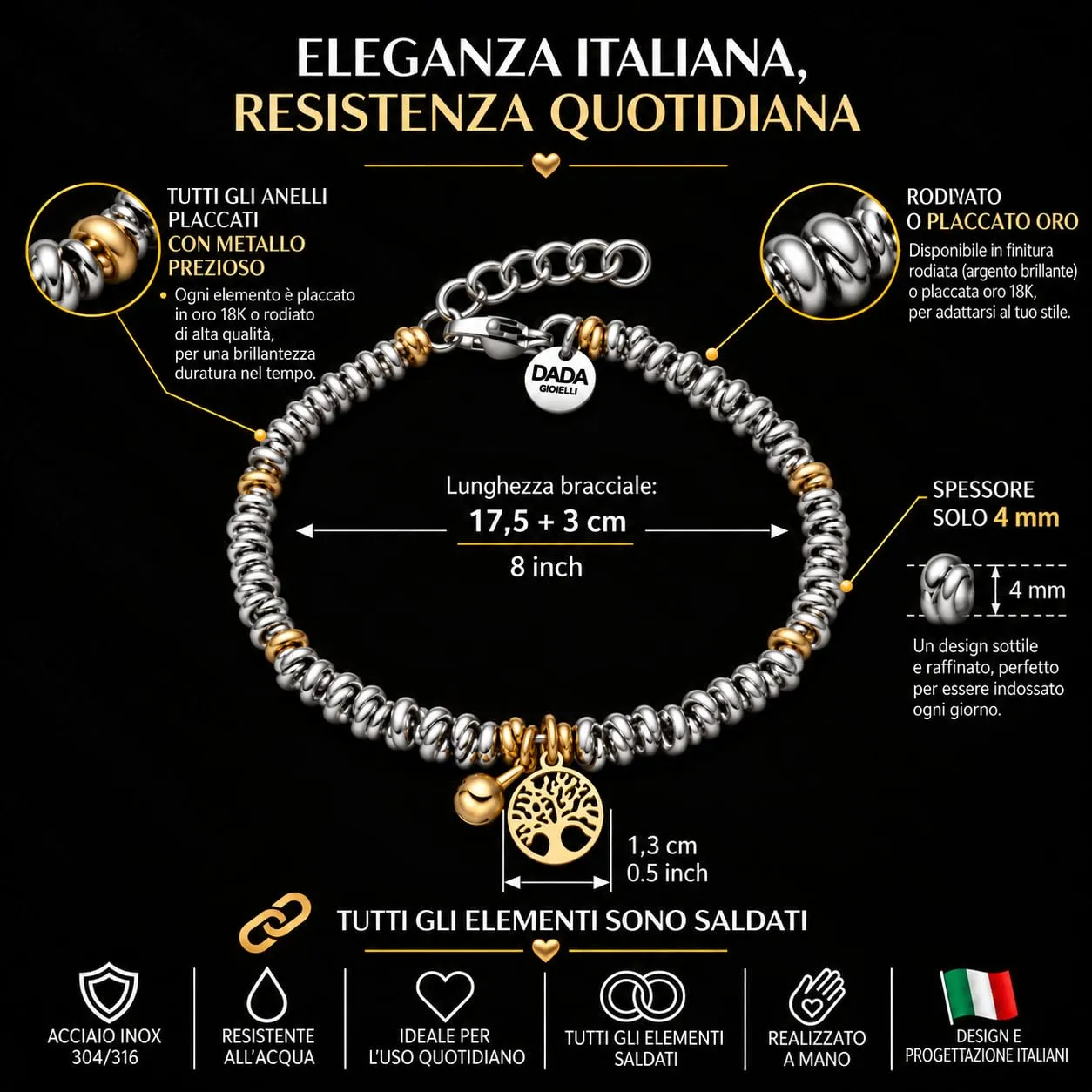 Dada Gioielli Bracciale Donna Anelli Intrecciati Nodino Acciaio Inox - immagine 4
