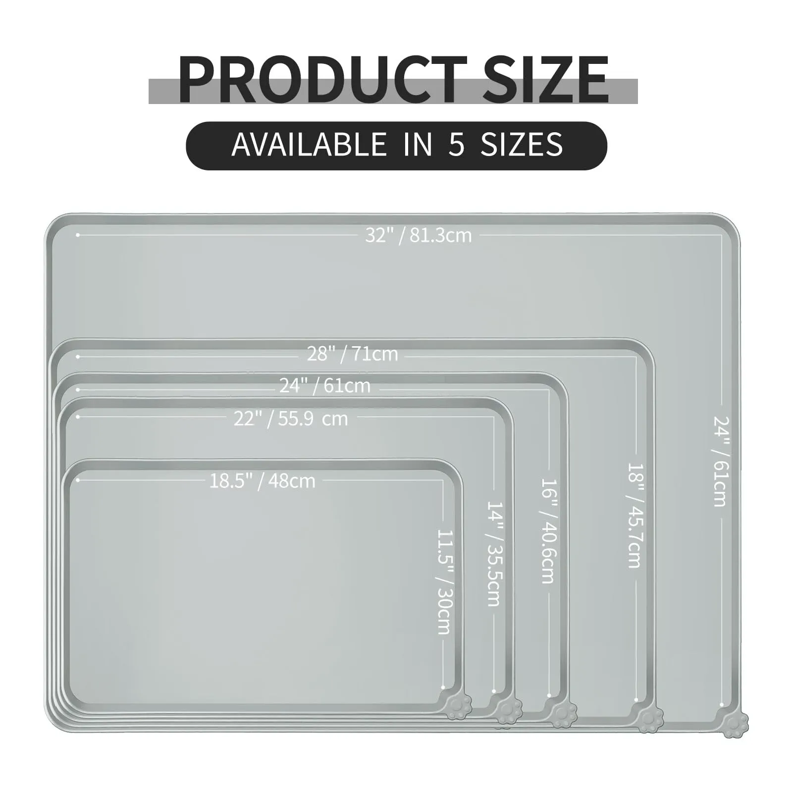 Reopet Tappetino in Silicone per Cibo e Acqua per Animali Domestici, Impermeabile con Bordi Rialzati, 53 x 37 cm, Grigio chiaro - immagine 2