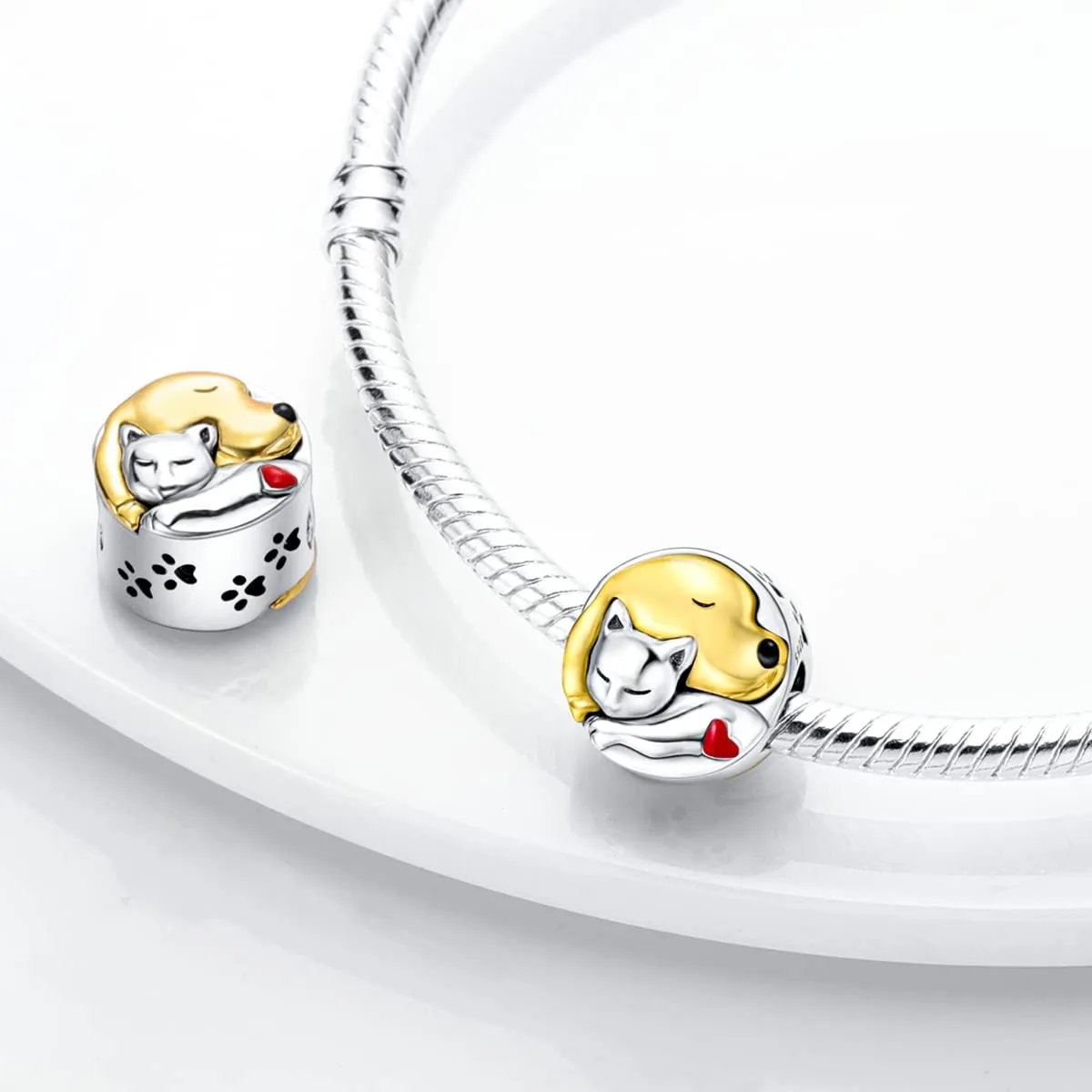 CYCUFF Sterling Silver 925 Charms for European Bracelets and Necklaces (Cat & Dog Beads) - immagine 2