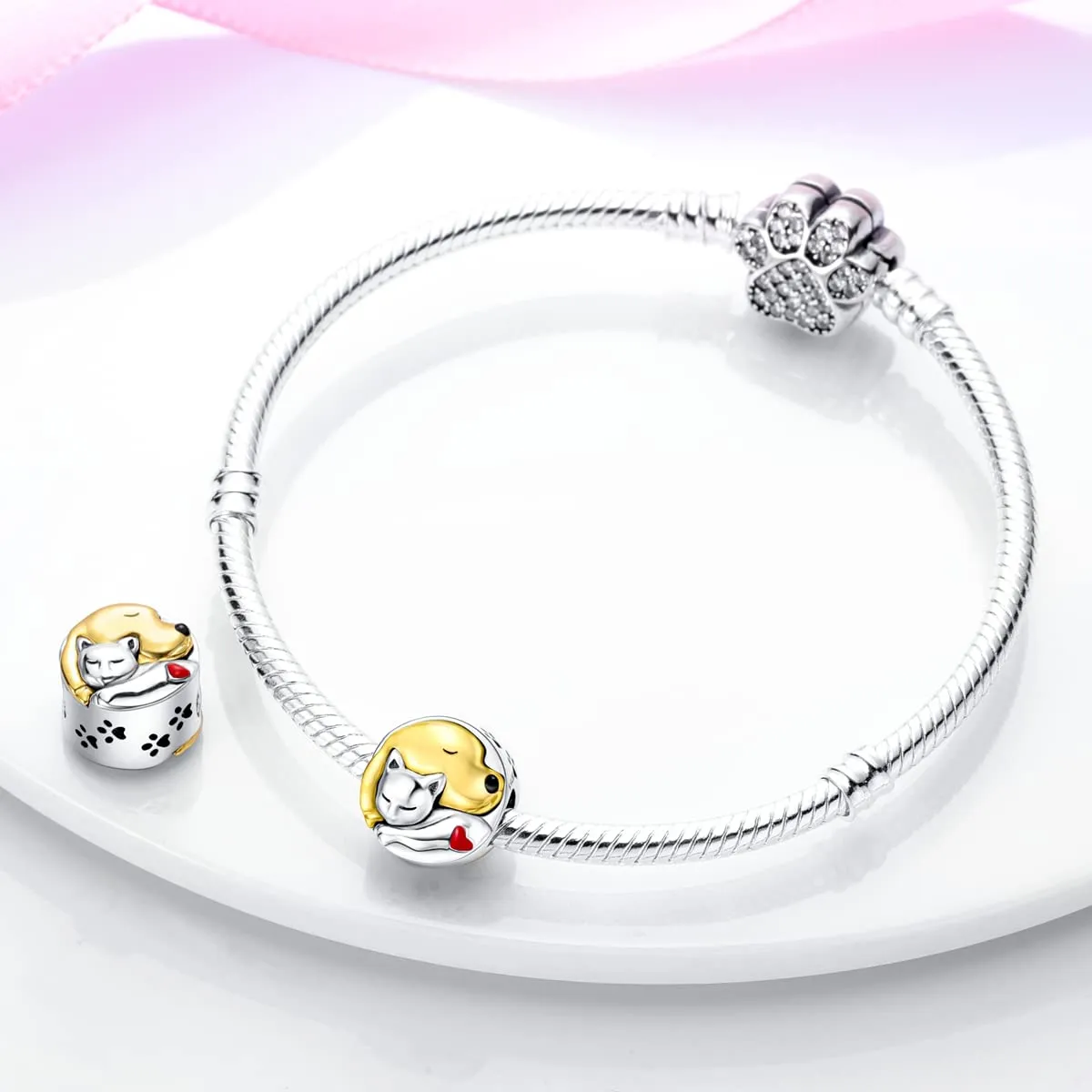 CYCUFF Sterling Silver 925 Charms for European Bracelets and Necklaces (Cat & Dog Beads) - immagine 3