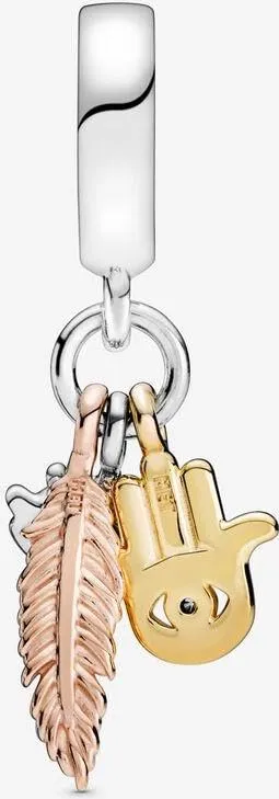 Pandora Passions Pendente Mano Occhio e Piuma in Argento Sterling placcato Oro 14k e Oro Rosa 14k con Zirconi Cubici e Smalto Turchese 768785C01 - immagine 2