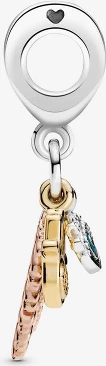 Pandora Passions Pendente Mano Occhio e Piuma in Argento Sterling placcato Oro 14k e Oro Rosa 14k con Zirconi Cubici e Smalto Turchese 768785C01 - immagine 3