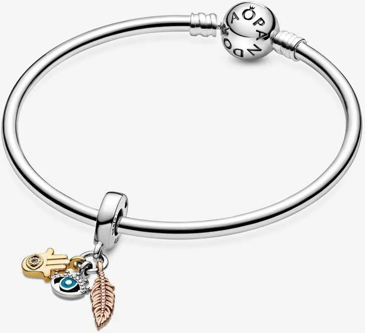 Pandora Passions Pendente Mano Occhio e Piuma in Argento Sterling placcato Oro 14k e Oro Rosa 14k con Zirconi Cubici e Smalto Turchese 768785C01 - immagine 4