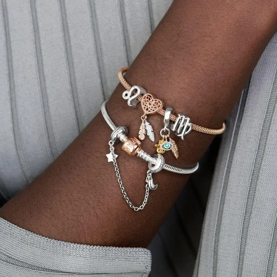 Pandora Passions Pendente Mano Occhio e Piuma in Argento Sterling placcato Oro 14k e Oro Rosa 14k con Zirconi Cubici e Smalto Turchese 768785C01 - immagine 6