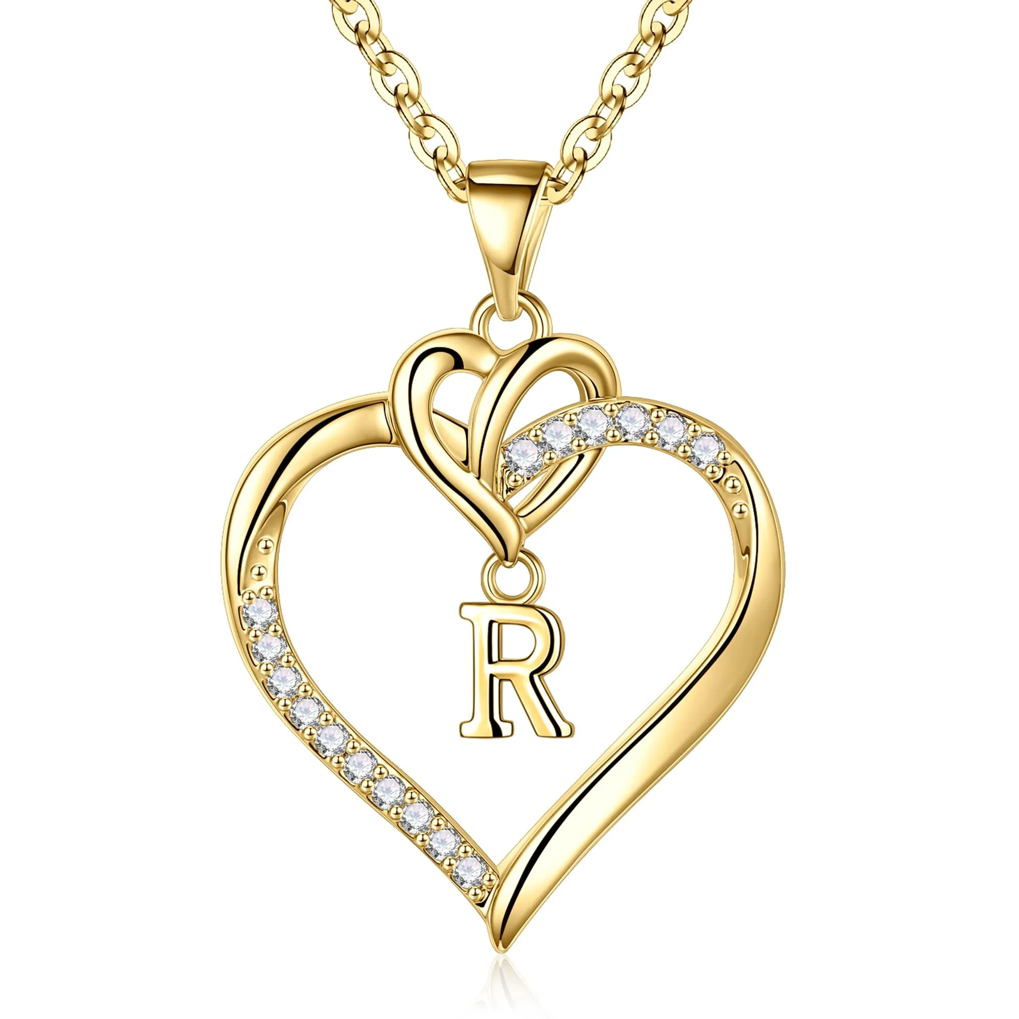 TINGN Collana con Iniziali a Cuore Placcata in Oro 14K per Donne e Ragazze - immagine 1