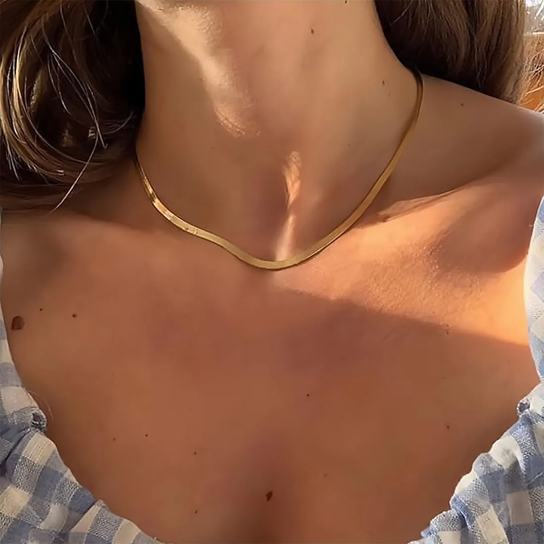 BDEPSTR Collana a Catena Serpente Placcata Oro 14K in Acciaio Inossidabile, a Strati Regolabile - immagine 3