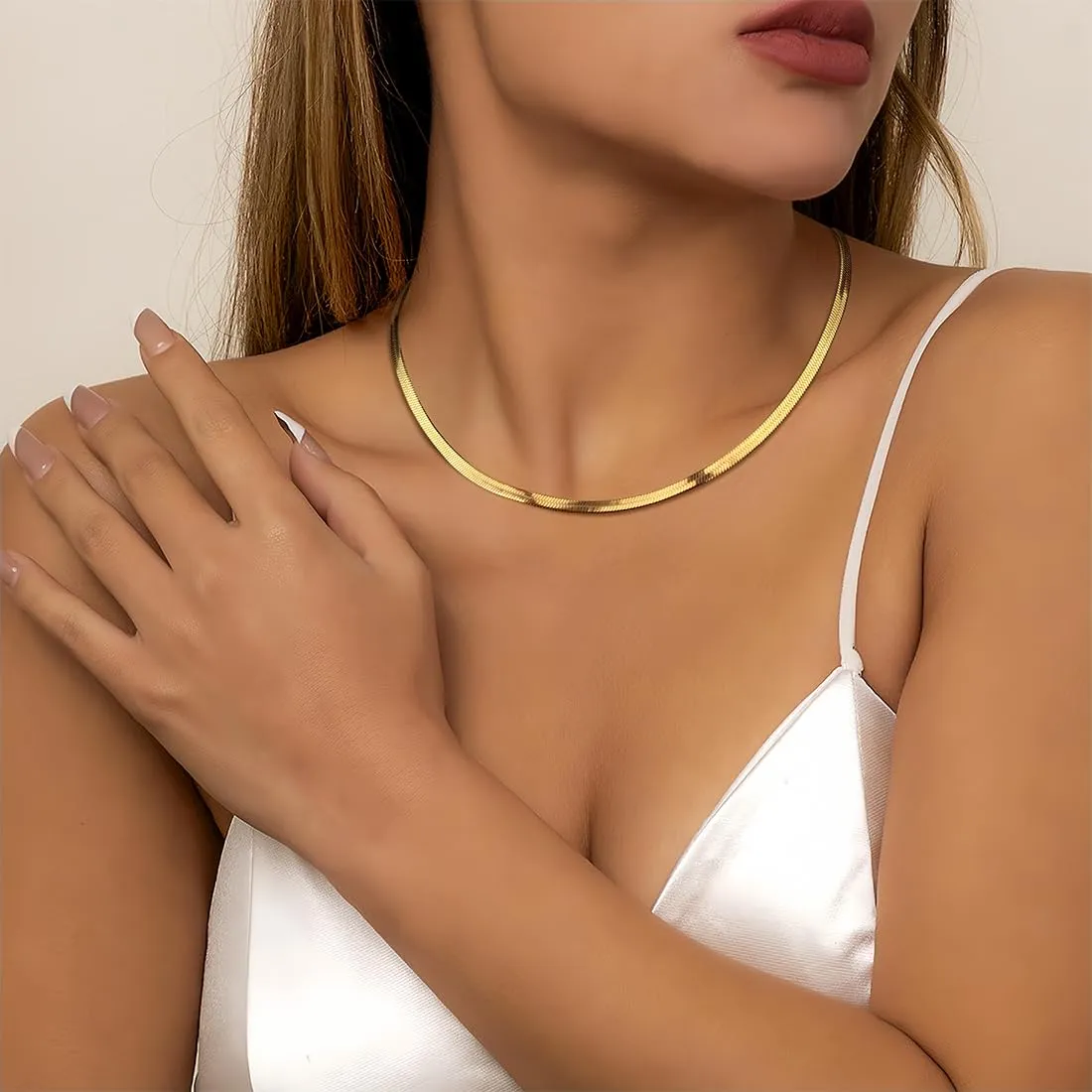 BDEPSTR Collana a Catena Serpente Placcata Oro 14K in Acciaio Inossidabile, a Strati Regolabile - immagine 5