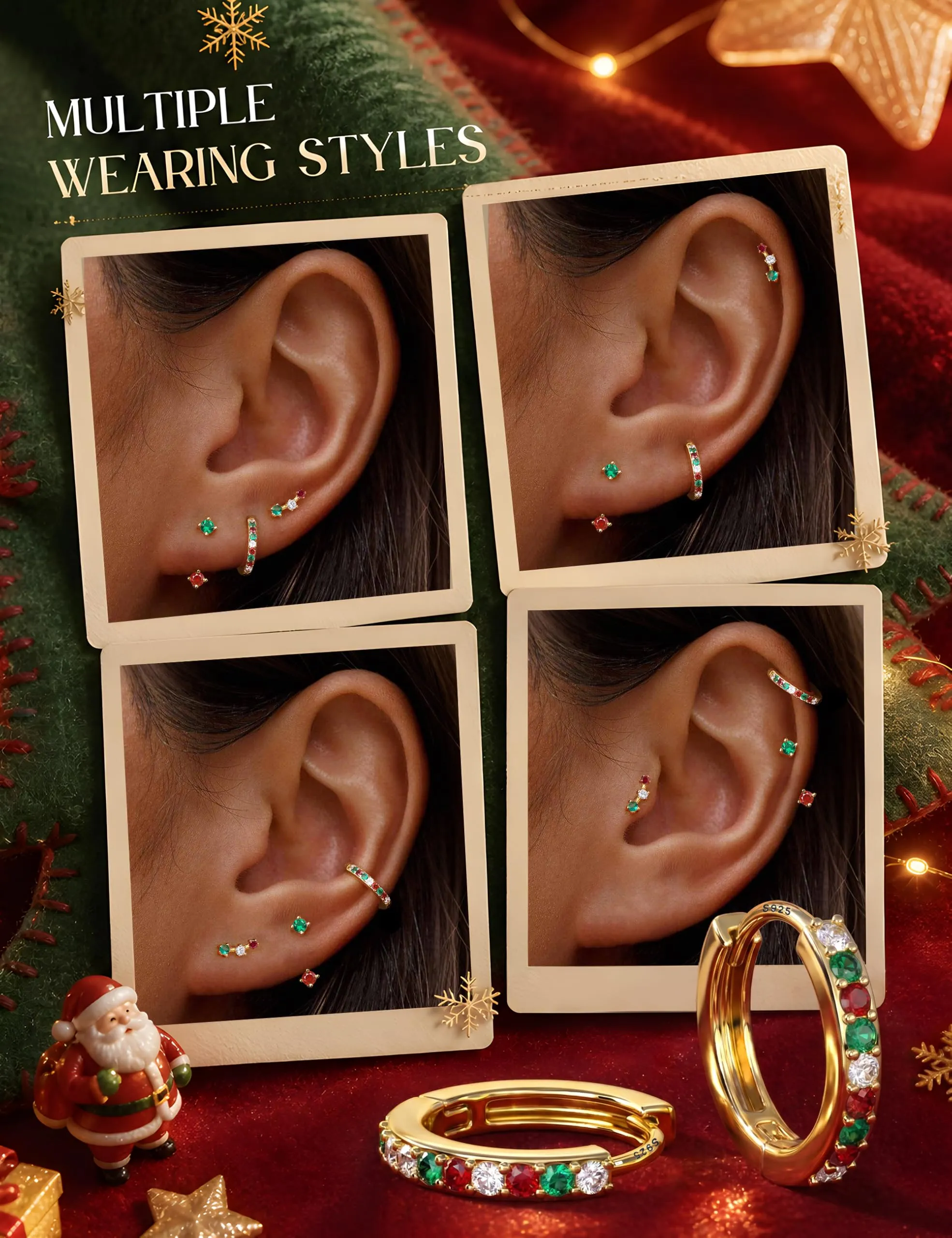Morfetto Set di 3 Paia di Orecchini in Argento 925 Placcato Oro 14K, Orecchini a Bottone e Huggie Hoop, Oro11 - immagine 4