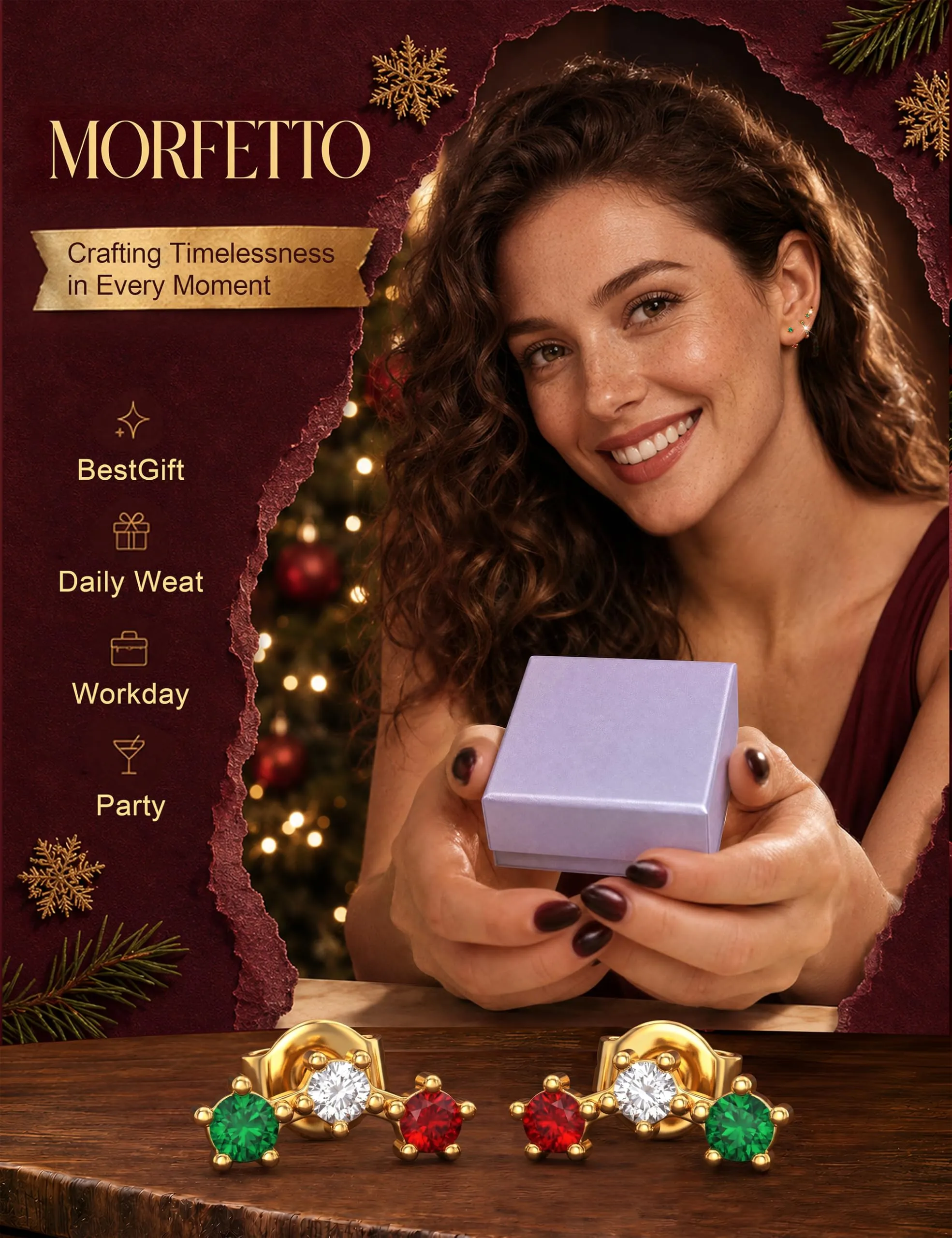 Morfetto Set di 3 Paia di Orecchini in Argento 925 Placcato Oro 14K, Orecchini a Bottone e Huggie Hoop, Oro11 - immagine 6