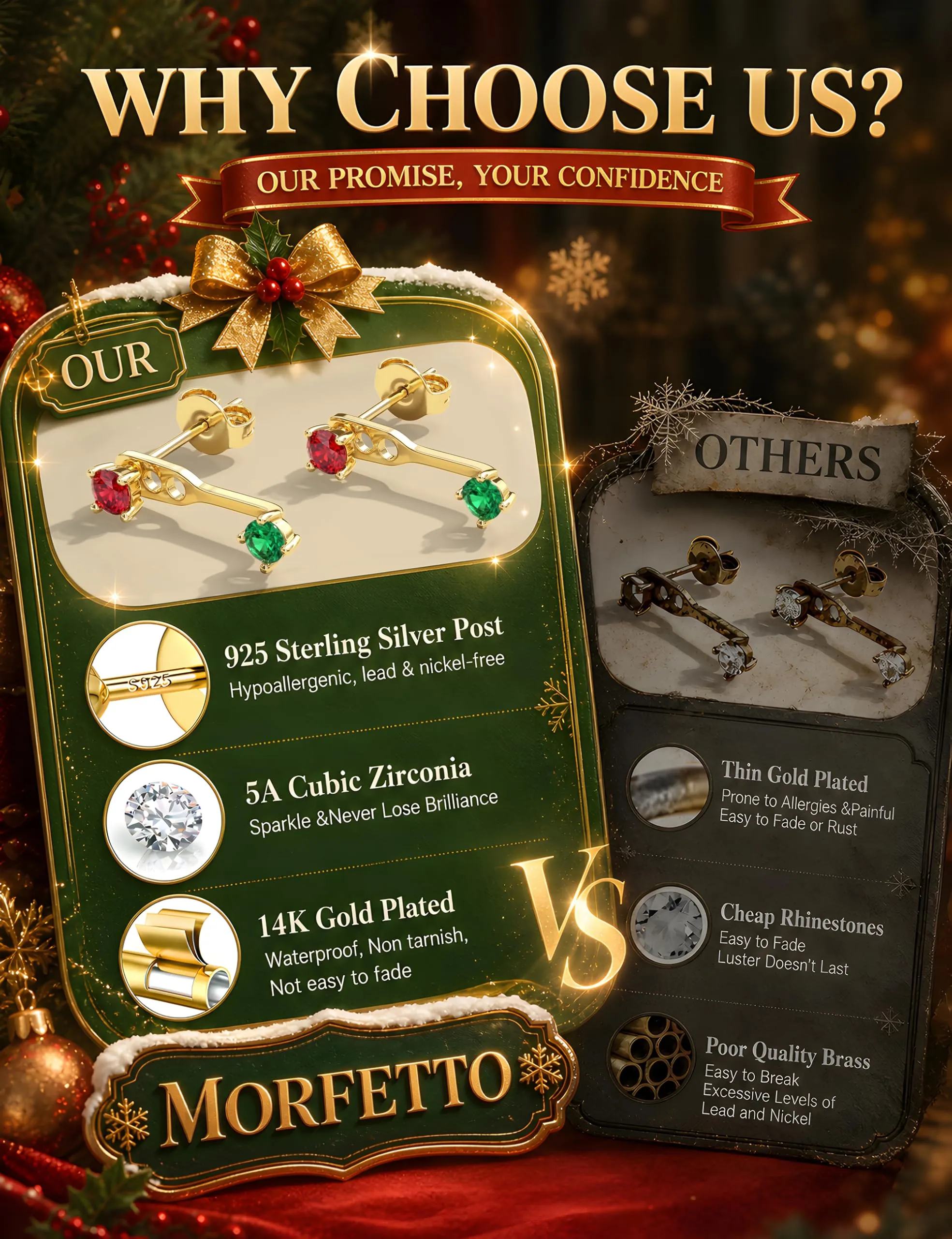 Morfetto Set di 3 Paia di Orecchini in Argento 925 Placcato Oro 14K, Orecchini a Bottone e Huggie Hoop, Oro11 - immagine 7