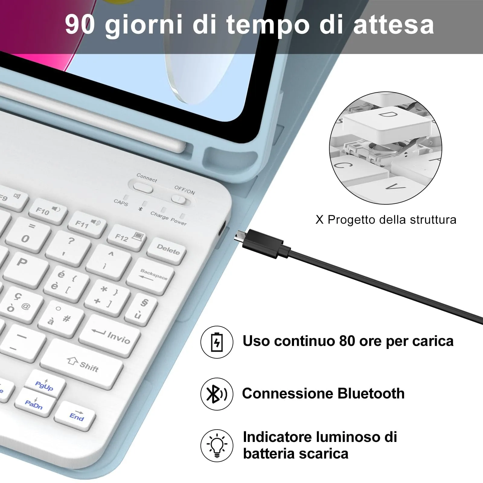 IVEOPPE Tastiera e Custodia per iPad 11 Generazione 11" (2025) e 10 Generazione 10.9" (2022) A16 - immagine 4