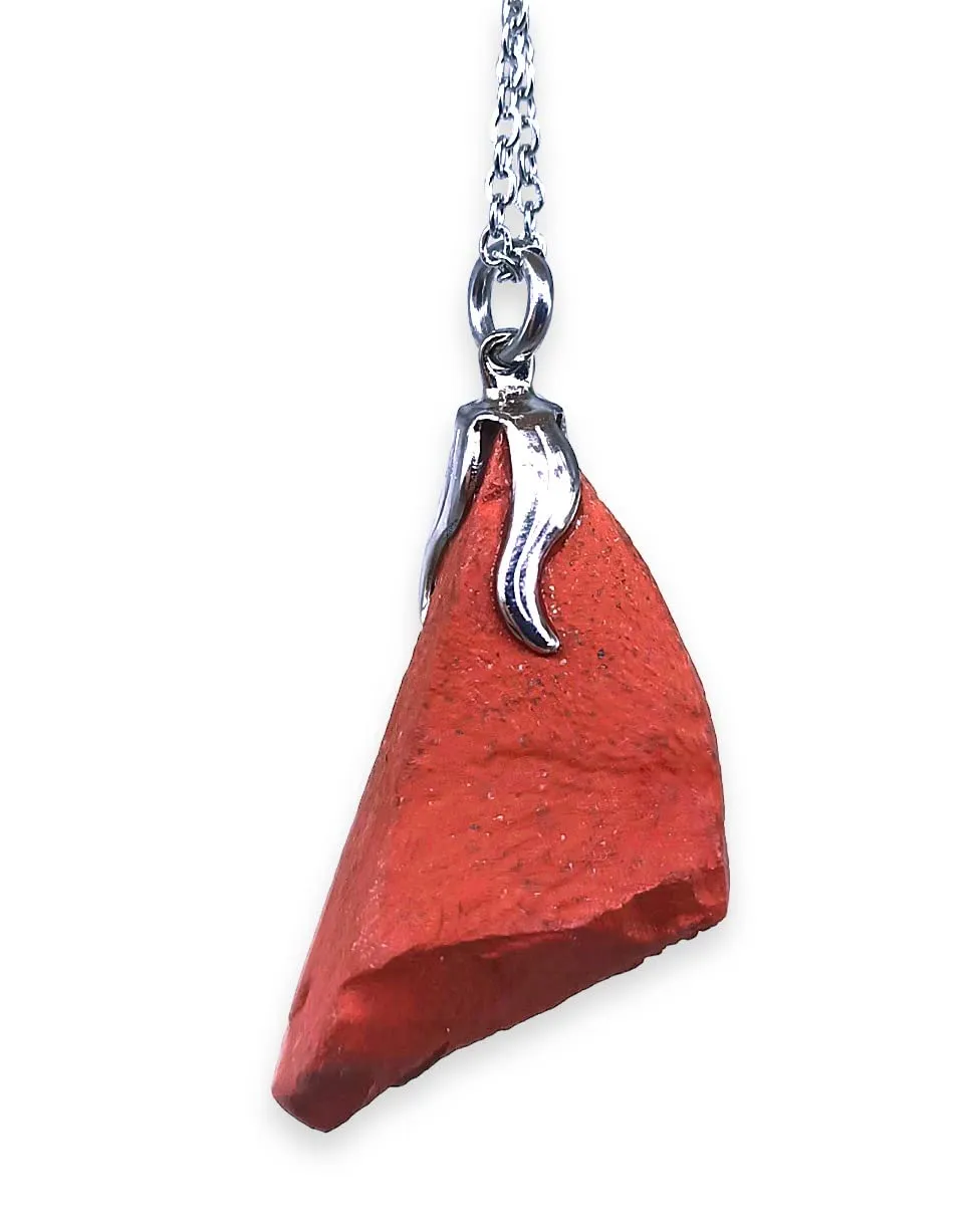 TENET Ciondolo Pendente in Diaspro Rosso Grezzo con Catenina in Acciaio Inossidabile - immagine 1