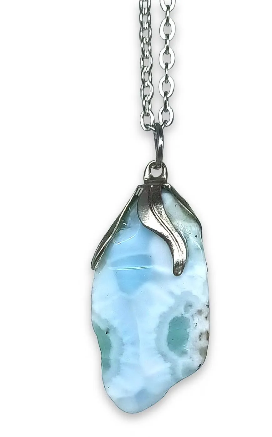 TENET Ciondolo Pendente in Larimar Burattata con catenina in acciaio inossidabile - immagine 1
