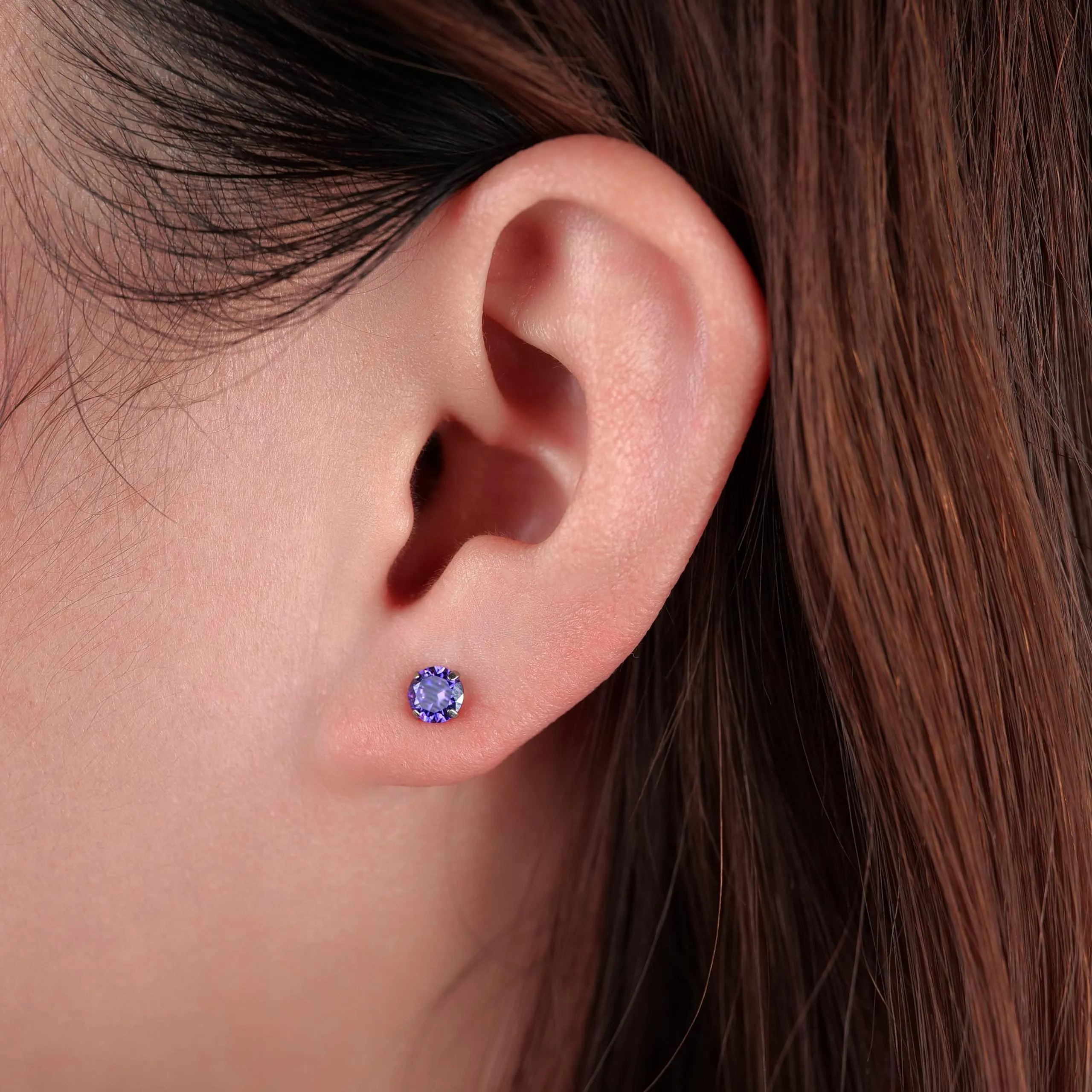 limerencia G23 Orecchini in Titanio con Zircone Cubica, Retro a Vite, 5mm, Viola - immagine 6