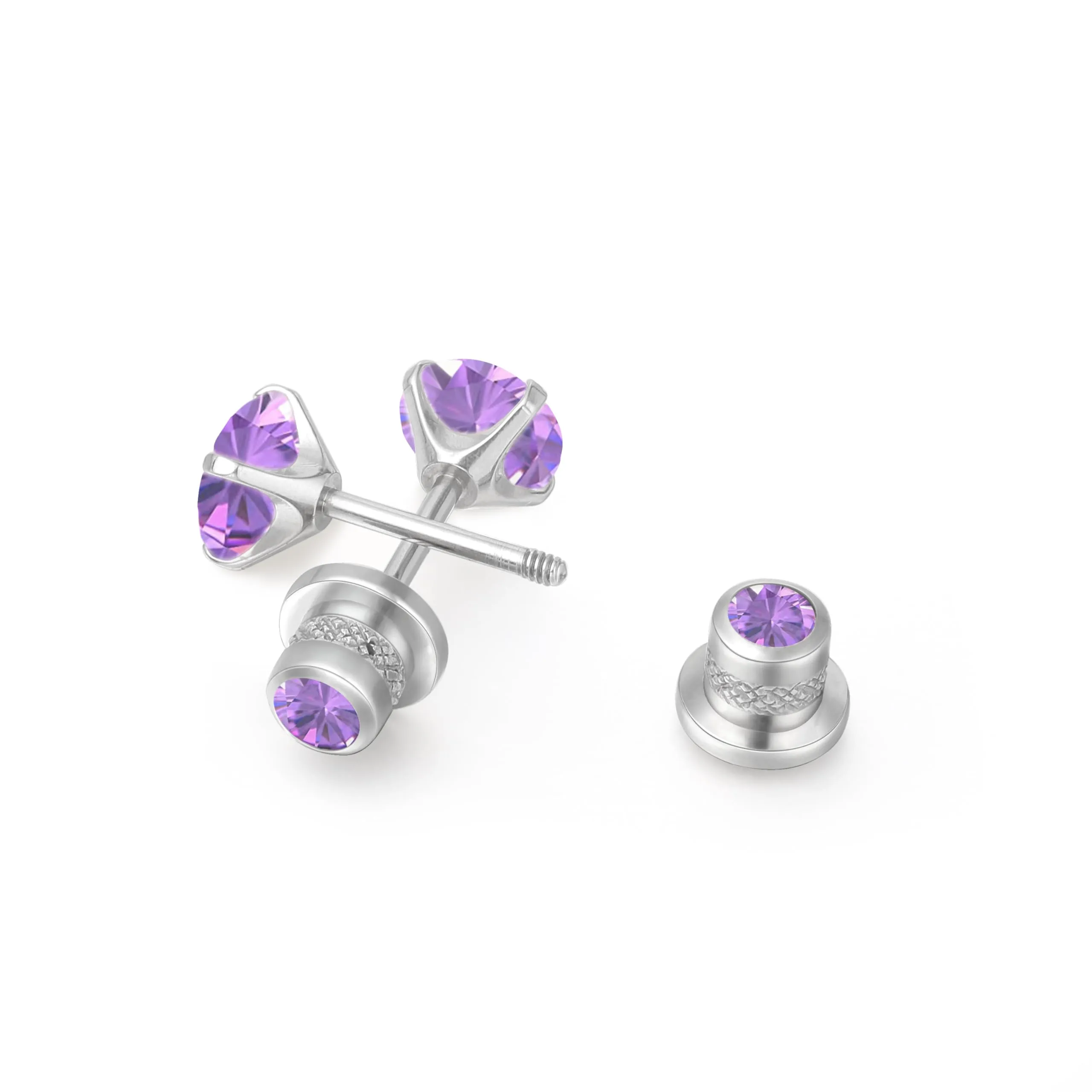 limerencia G23 Orecchini in Titanio con Zircone Cubica, Retro a Vite, 5mm, Viola - immagine 9