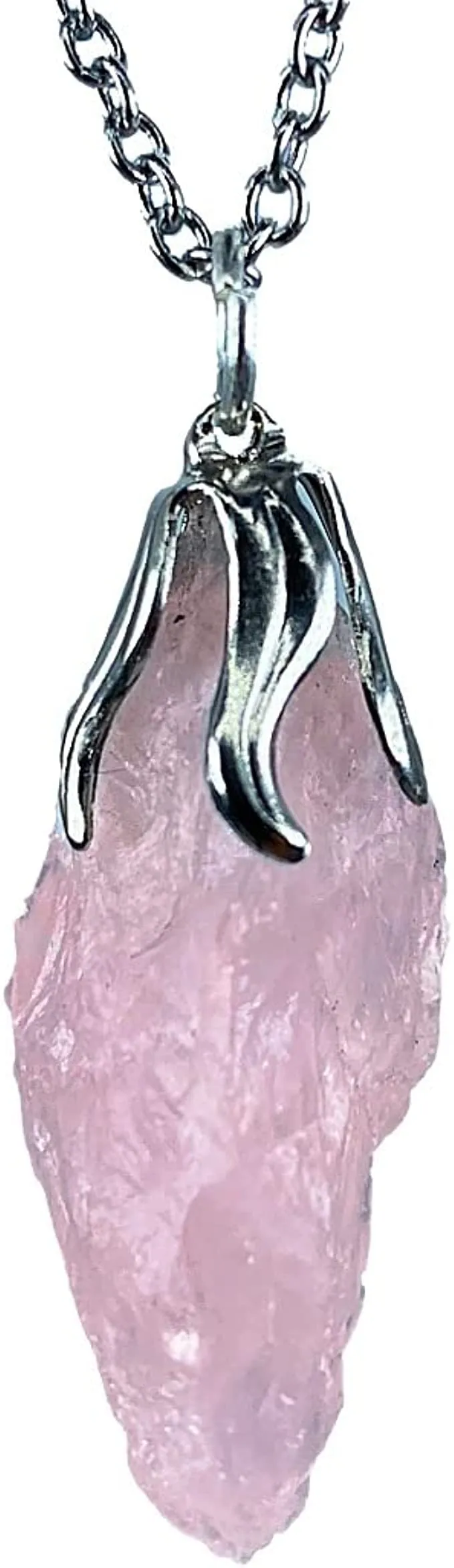TENET Ciondolo Collana in Quarzo Rosa Grezzo e Acciaio Inossidabile - immagine 1