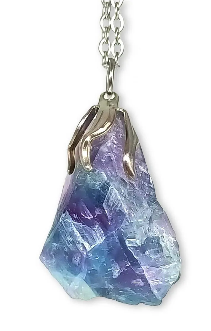 TENET Ciondolo Collana in Fluorite Arcobaleno Grezza con Catenina in Acciaio Inossidabile - immagine 1