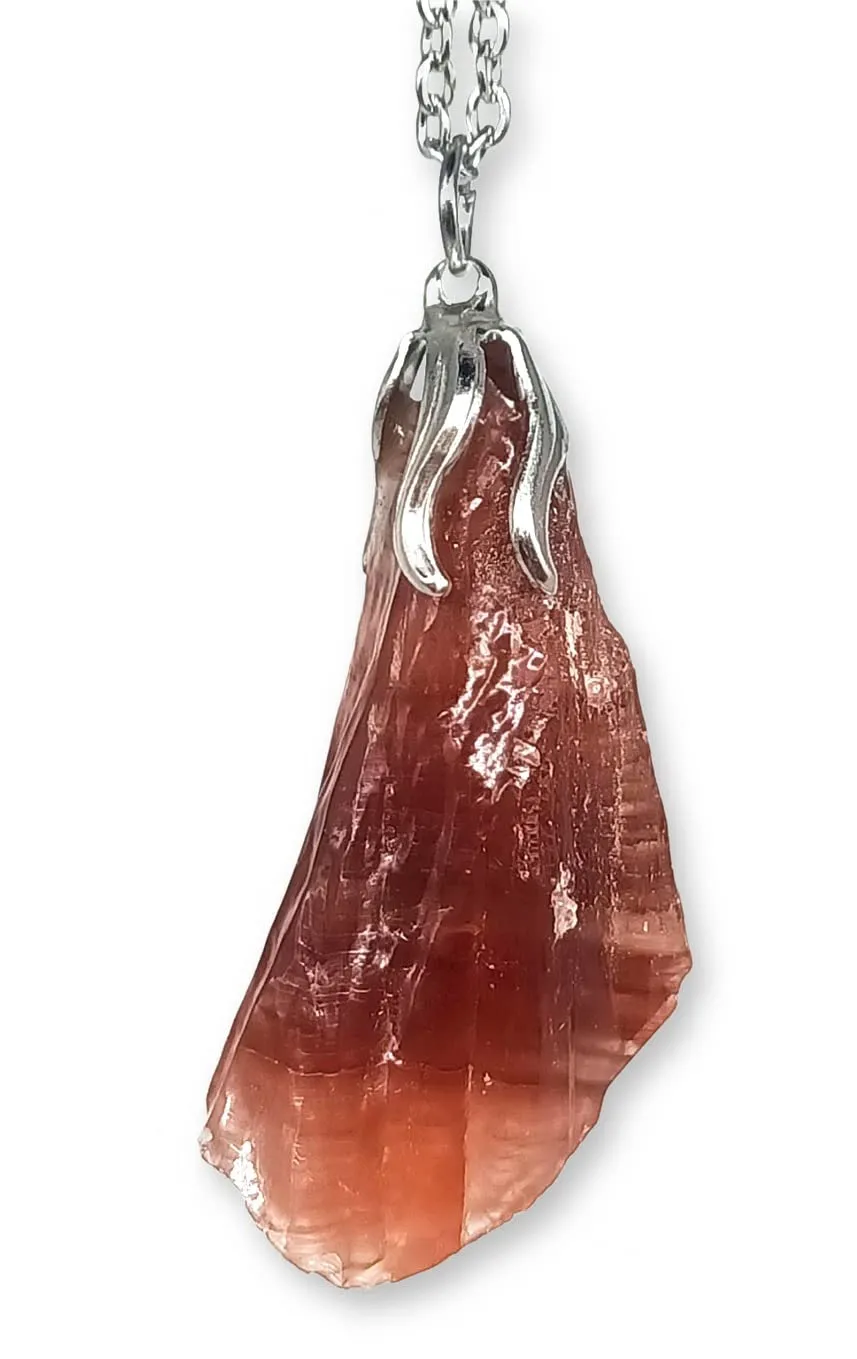 TENET Ciondolo Collana Calcite Rossa Grezza in Pietra Naturale con Catenina in Acciaio Inossidabile - immagine 1