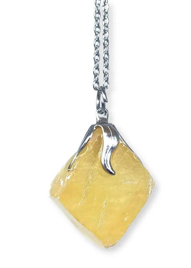 TENET Ciondolo Pendente in Calcite Miele con catenina in acciaio inossidabile - immagine 1