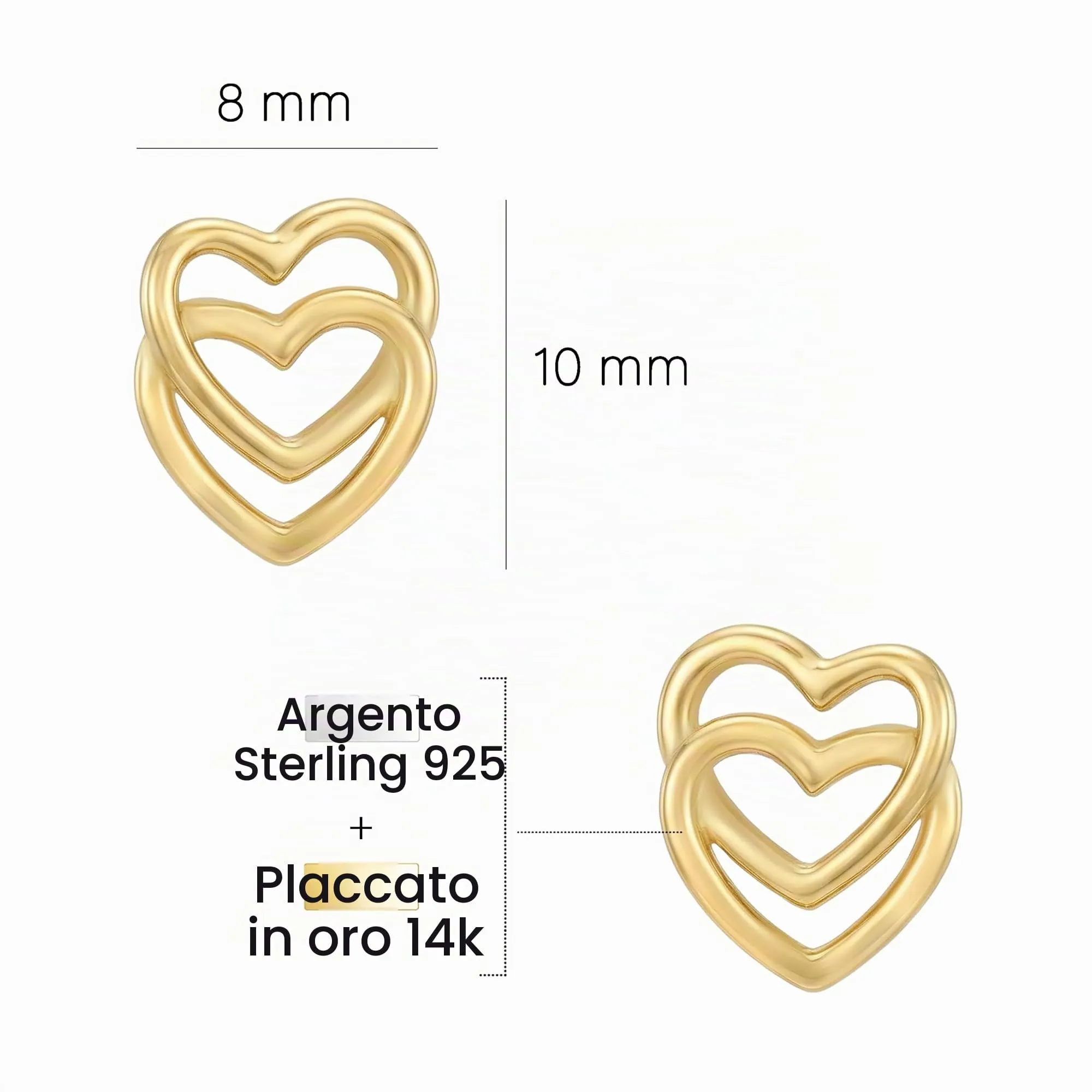 Sofia Milani Orecchini a Perno a Cuore Doppio in Argento 925 Placcati in Oro E2103 - immagine 4