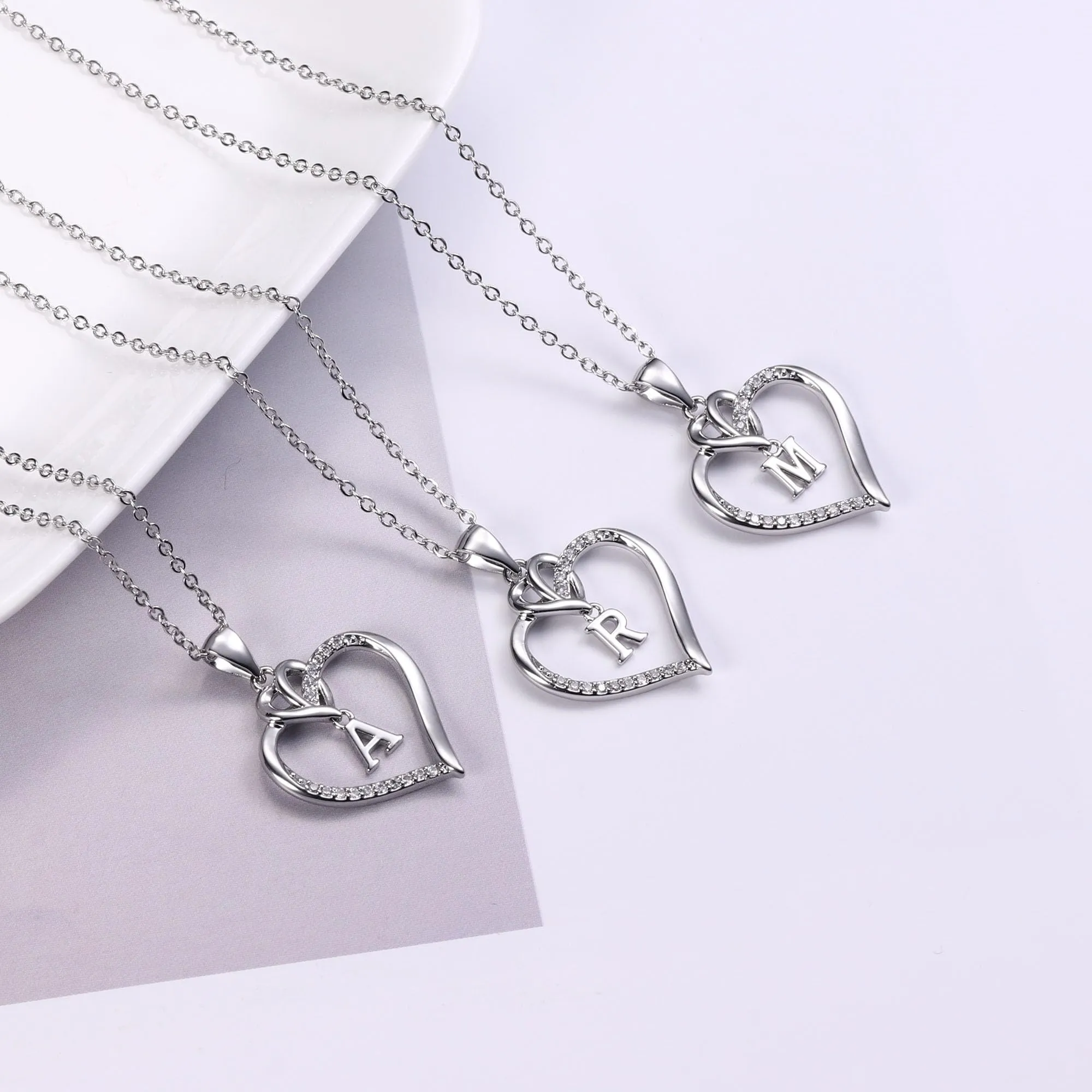 TINGN Collana con Ciondolo a Cuore e Iniziale D in Argento per Donna e Ragazza - immagine 6