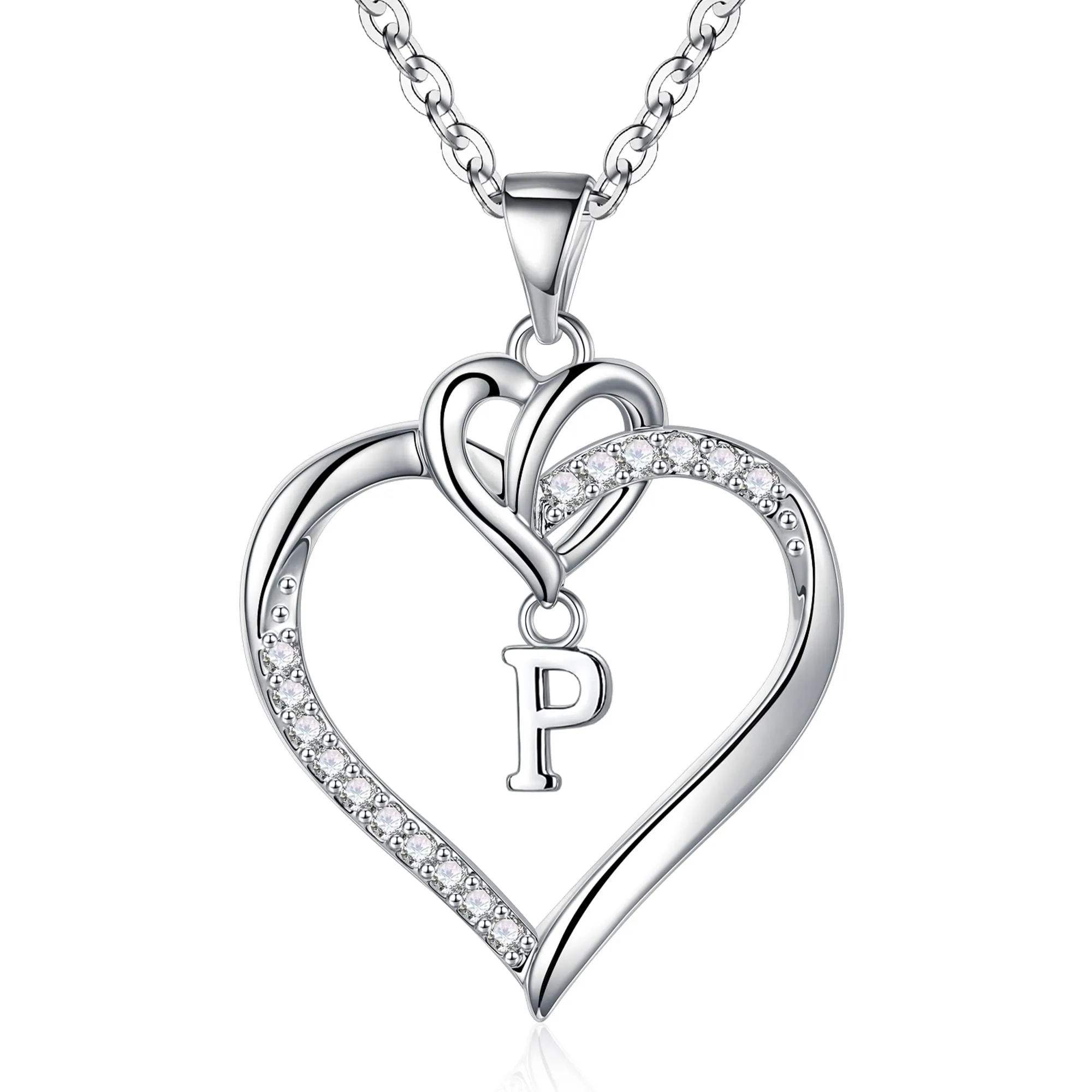TINGN Collana con Iniziale P e Ciondolo a Cuore in Argento, 45 cm - immagine 1