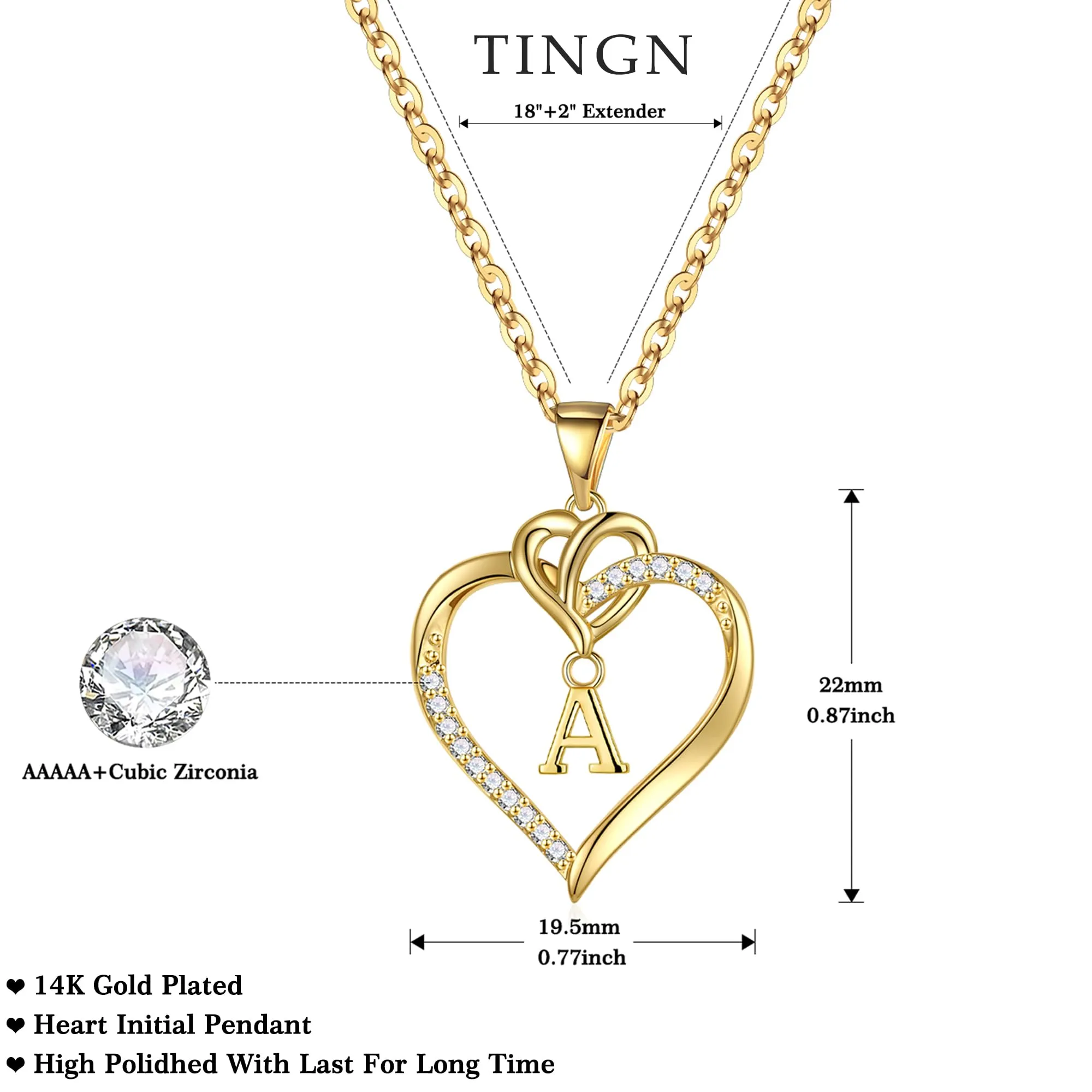 TINGN Collana Cuore con Lettera K in Oro 14K e Zirconi - immagine 5
