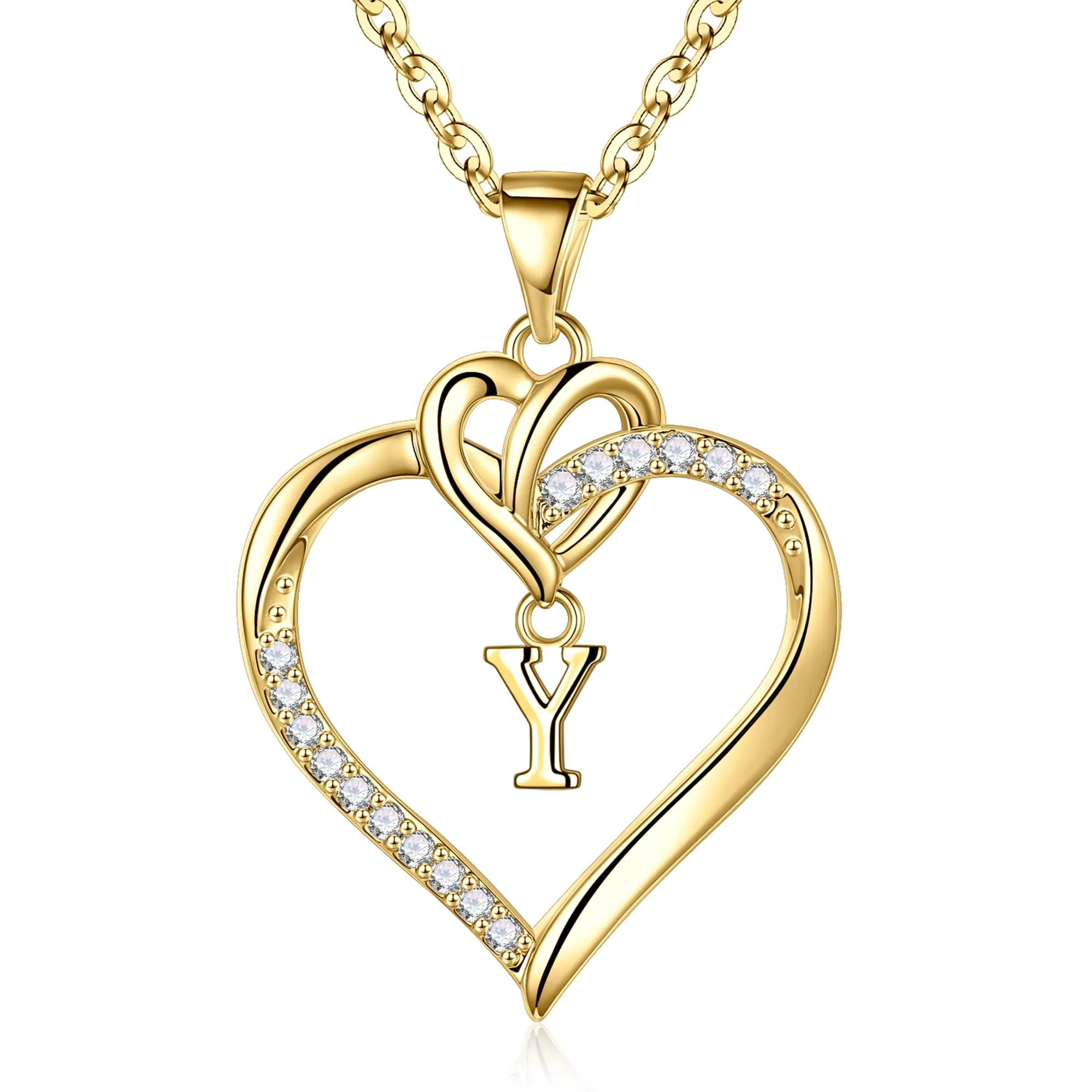 TINGN Collana con Lettera a Cuore per Donna, Oro Placcato 14K, Lettera Y - immagine 1