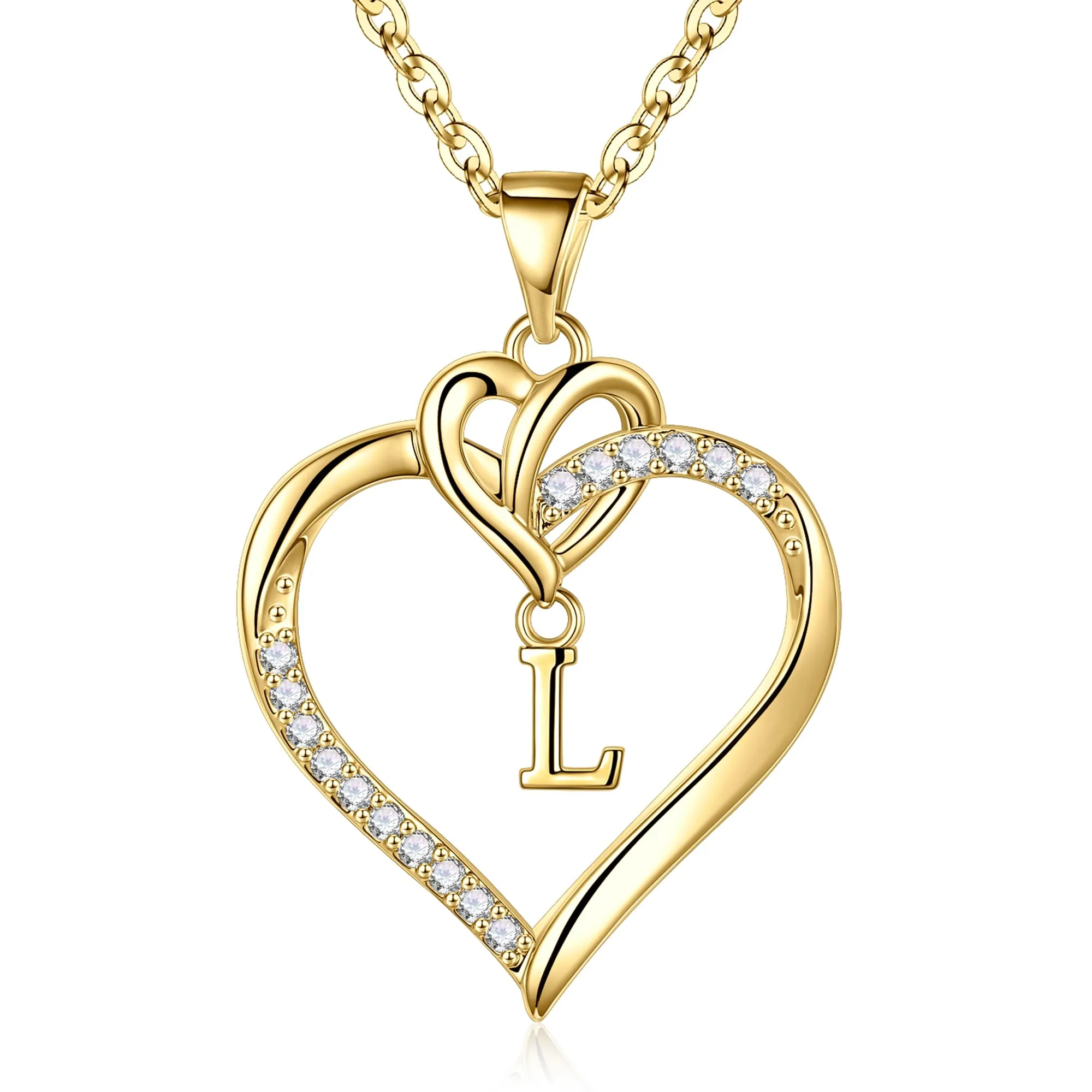 TINGN Collana con Ciondolo Iniziale a Cuore e Zirconi Placcata in Oro 14K per Donna e Ragazza, Lettera L - immagine 1