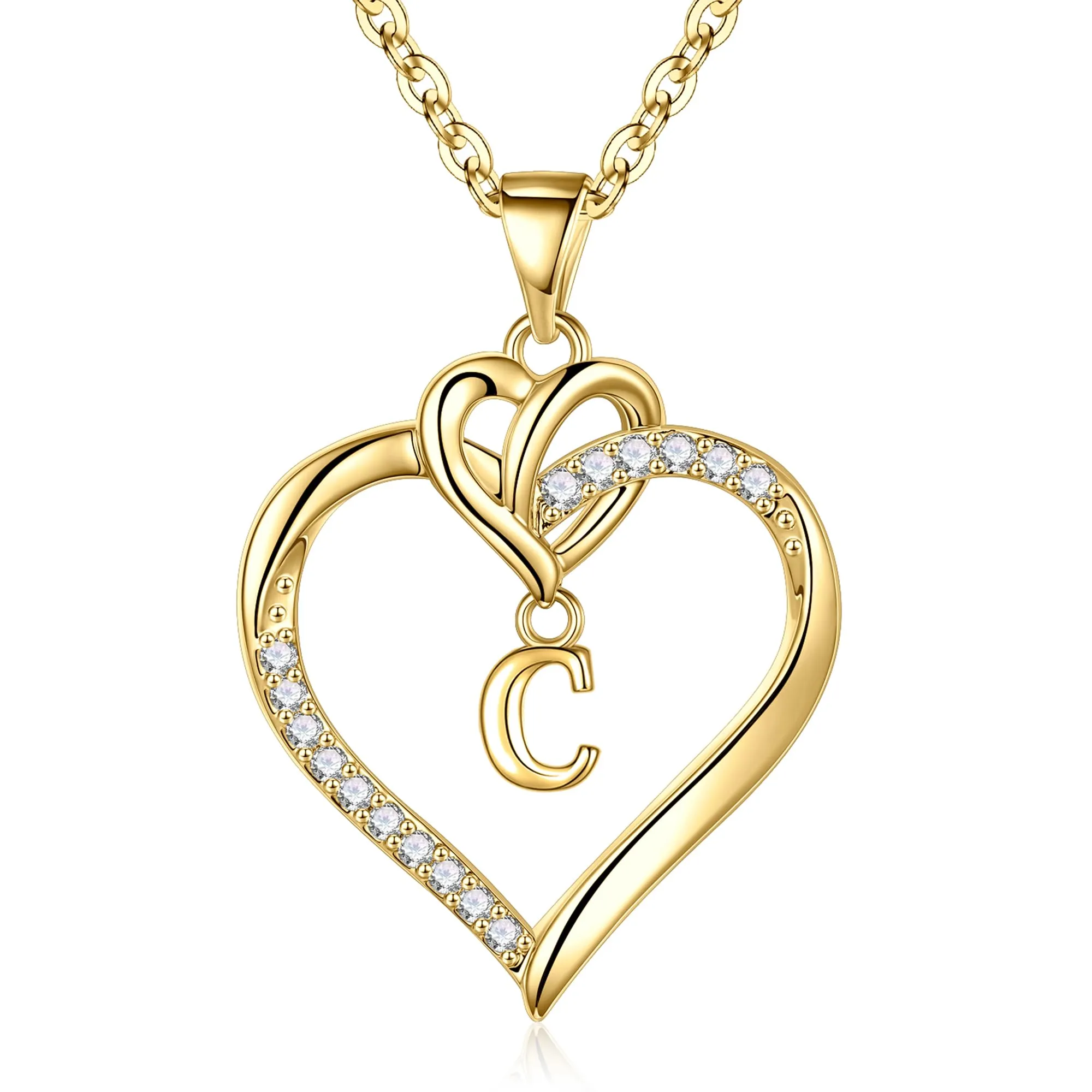 TINGN Collana con Iniziale C a Cuore Placcato in Oro 14K - immagine 1