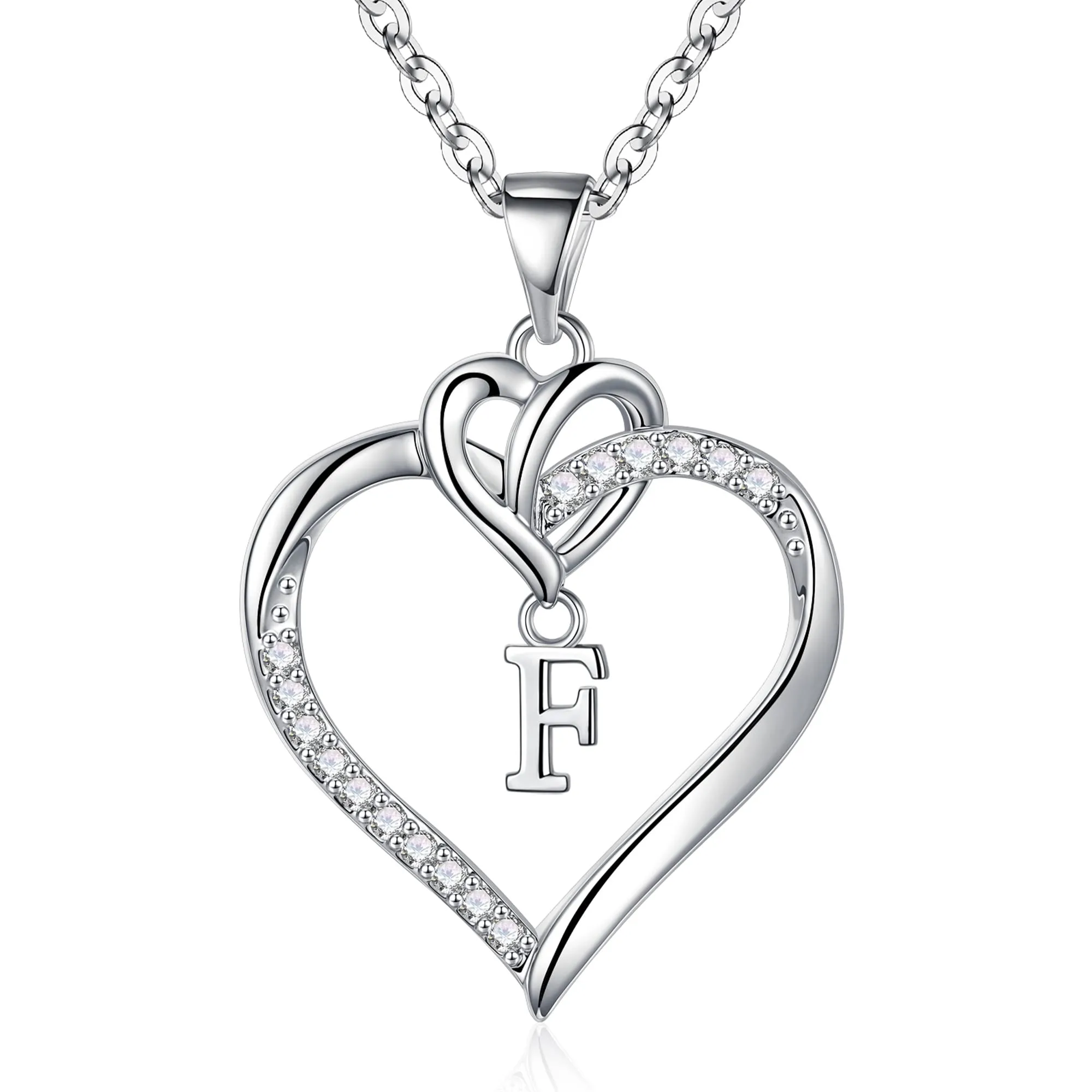 TINGN Collana con Iniziale Lettera F e Cuore in Argento per Donna - immagine 1