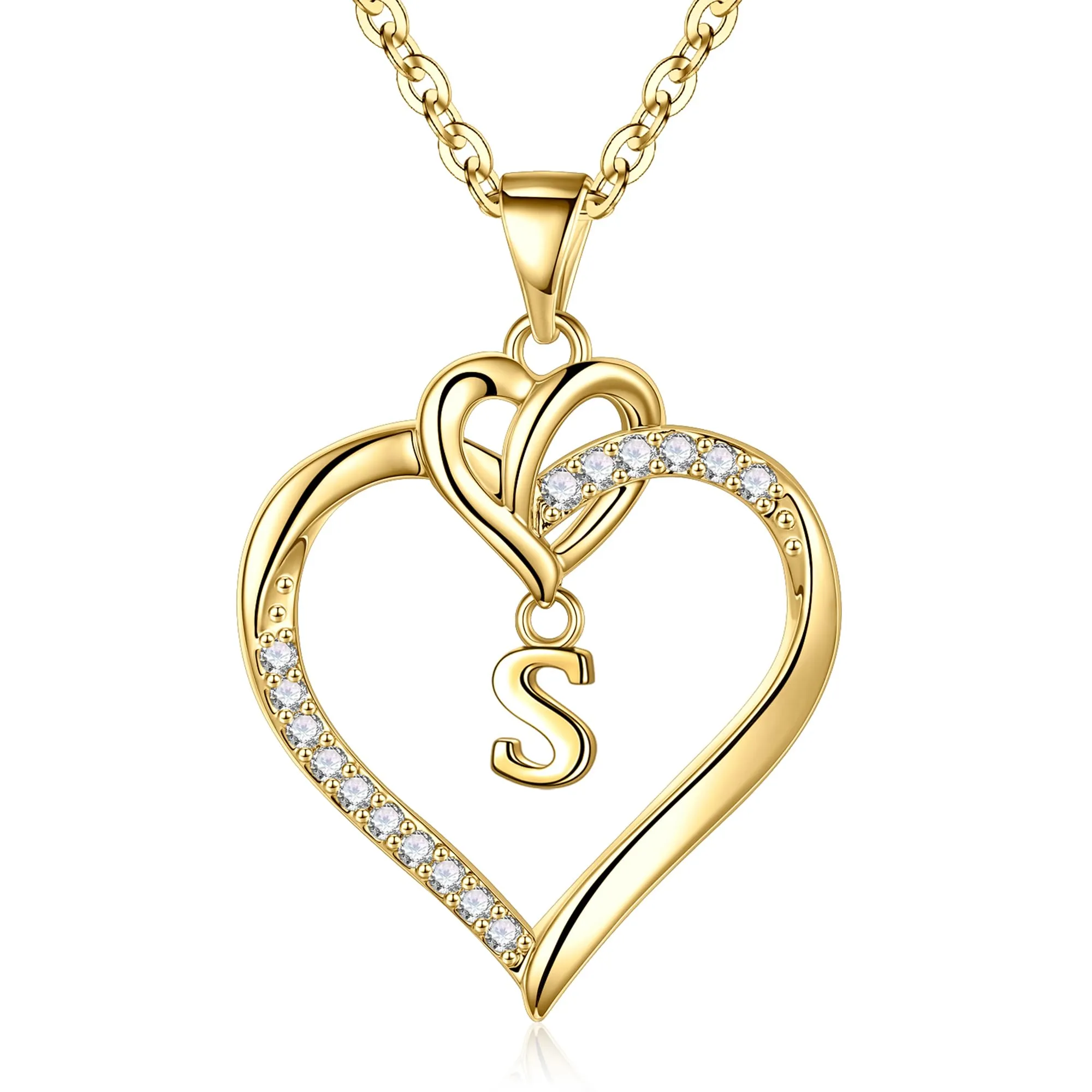 TINGN Collana con Lettera a Cuore in Oro Placcato 14K, Lettera S - immagine 1
