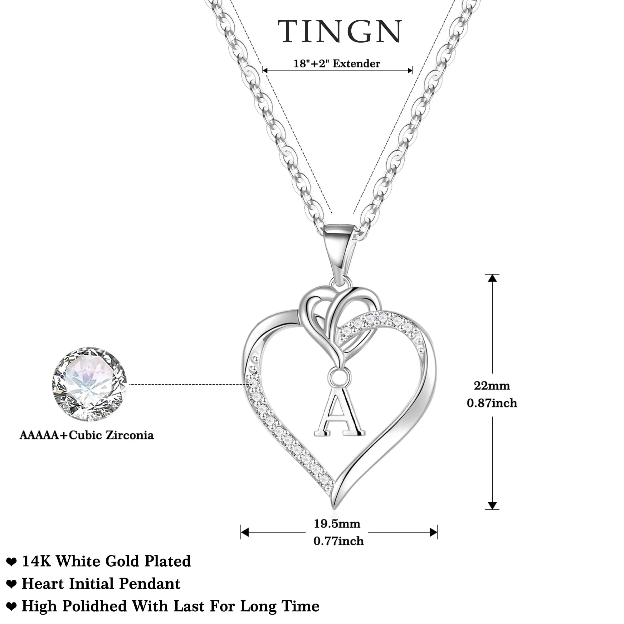 TINGN Collana Donna con Iniziale O a Cuore Placcato in Oro Bianco 14K - immagine 5