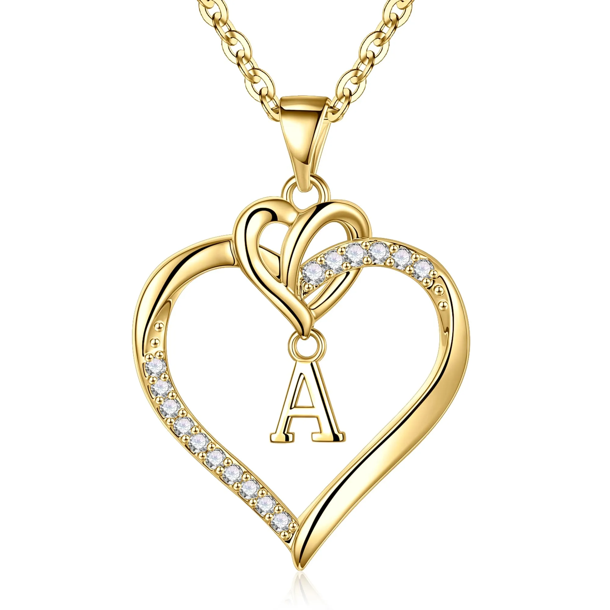 TINGN Collana con Lettera a Cuore per Donna, Oro Placcato 14K, Lettera A - immagine 1