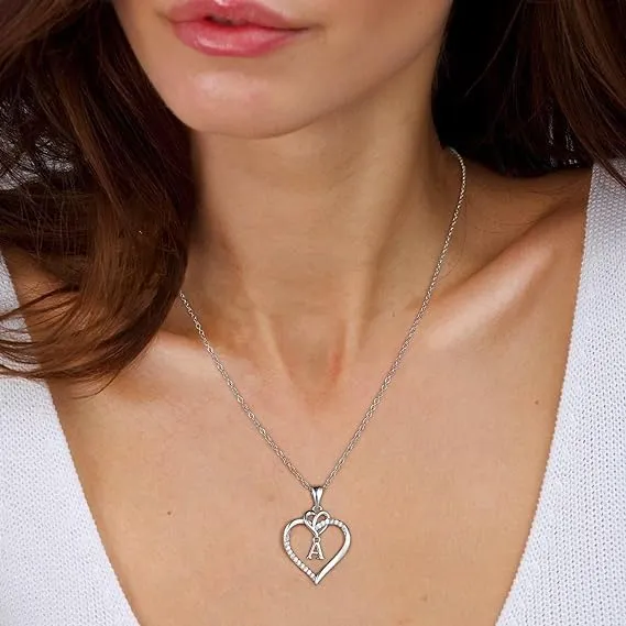 TINGN Collana con Ciondolo a Cuore e Lettera Iniziale J in Argento - immagine 3