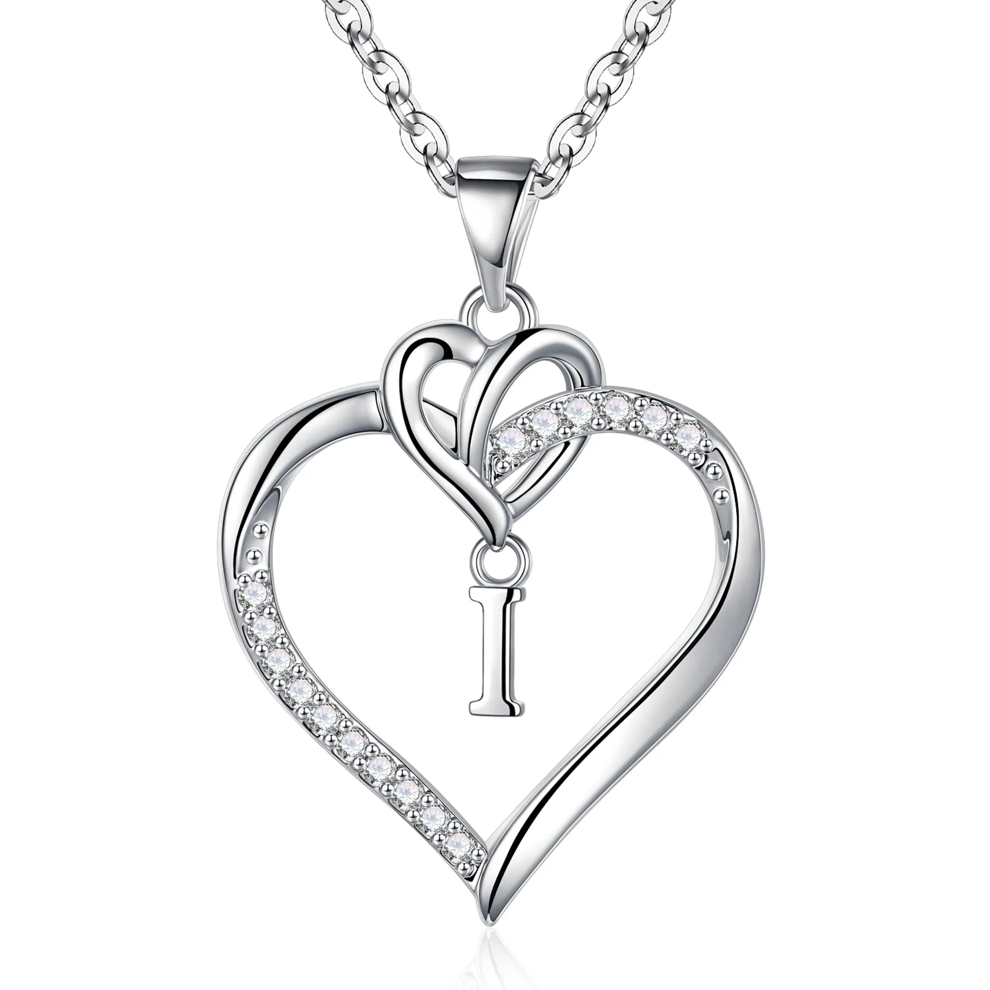 TINGN Collana Donna con Iniziale I a Cuore Placcato in Oro Bianco 14K - immagine 1