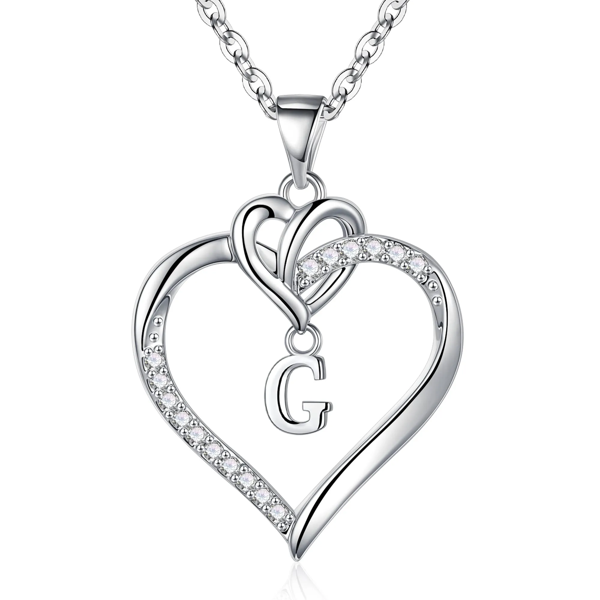 TINGN Collana con Iniziale G a Cuore, Ciondolo in Zirconi Cubici Placcati in Oro Bianco 14K - immagine 1