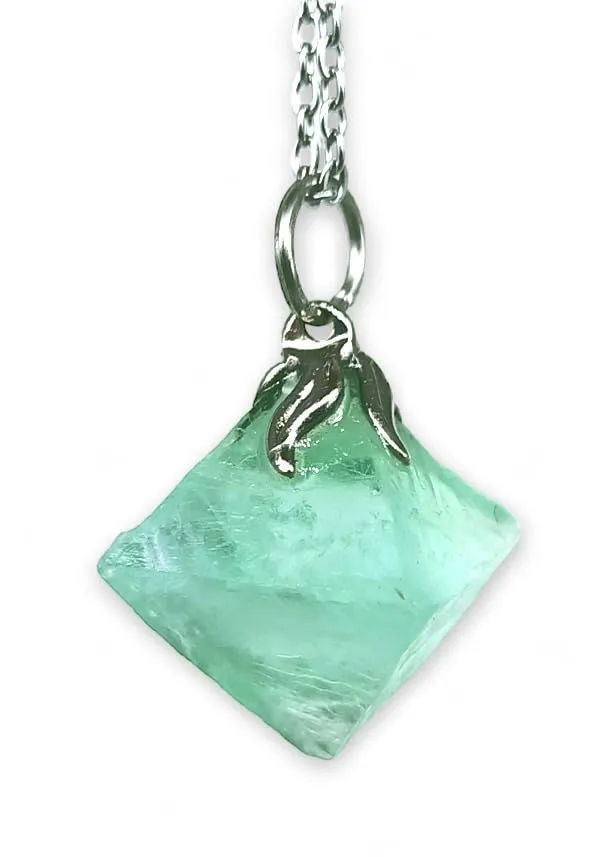 TENET Ciondolo Pendente in Fluorite Cristallo Ottaedro con Catenina in Acciaio Inossidabile - immagine 1