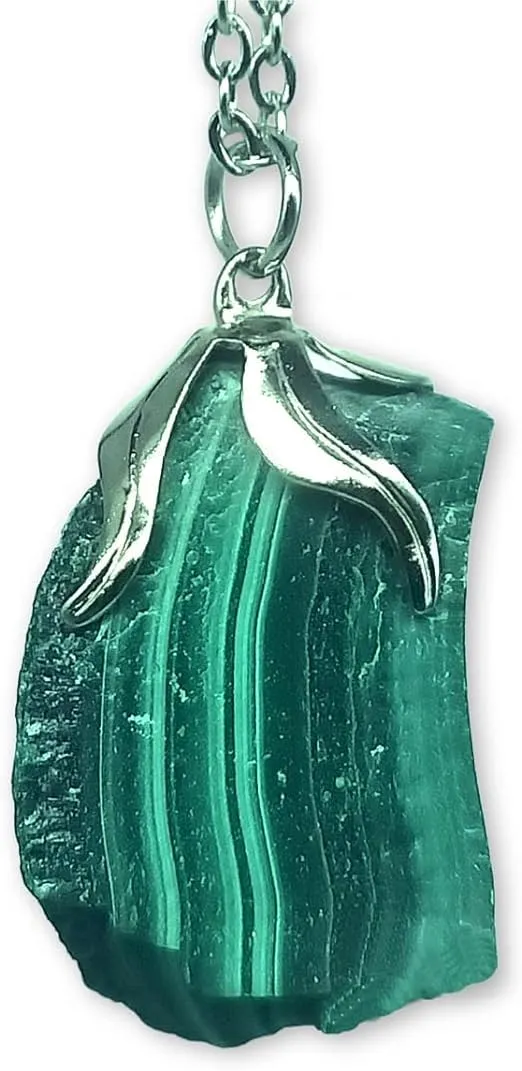TENET Ciondolo Collana in Malachite Grezza con Catenina in Acciaio Inossidabile - immagine 1