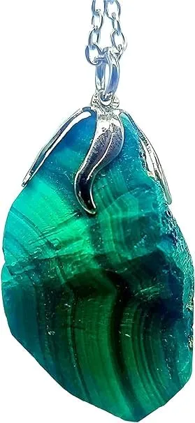 TENET Ciondolo Collana in Malachite Grezza con Catenina in Acciaio Inossidabile - immagine 2