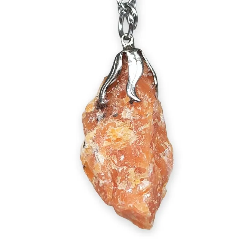 TENET Ciondolo Pendente Calcite Arancio Orchidea Grezza con Catenina in Acciaio Inossidabile - immagine 1