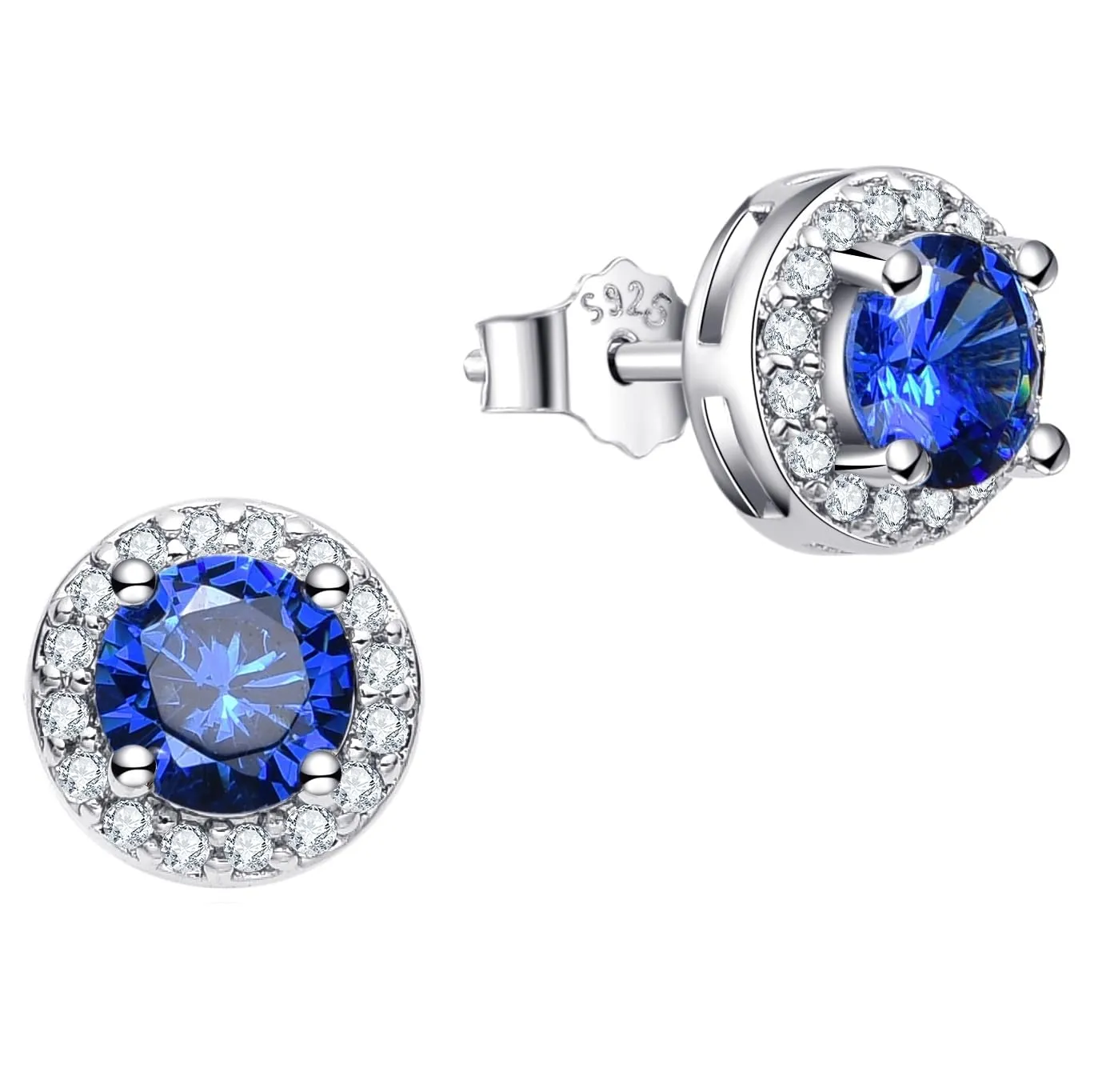 Dada Gioielli Orecchini Argento 925 Rotondo 8mm Punto Luce con Zirconi Blu Zaffiro - immagine 1