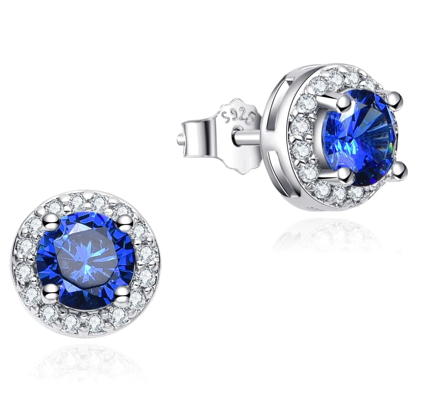 Dada Gioielli Orecchini Argento 925 Rotondo 8mm Punto Luce con Zirconi Blu Zaffiro - immagine 3