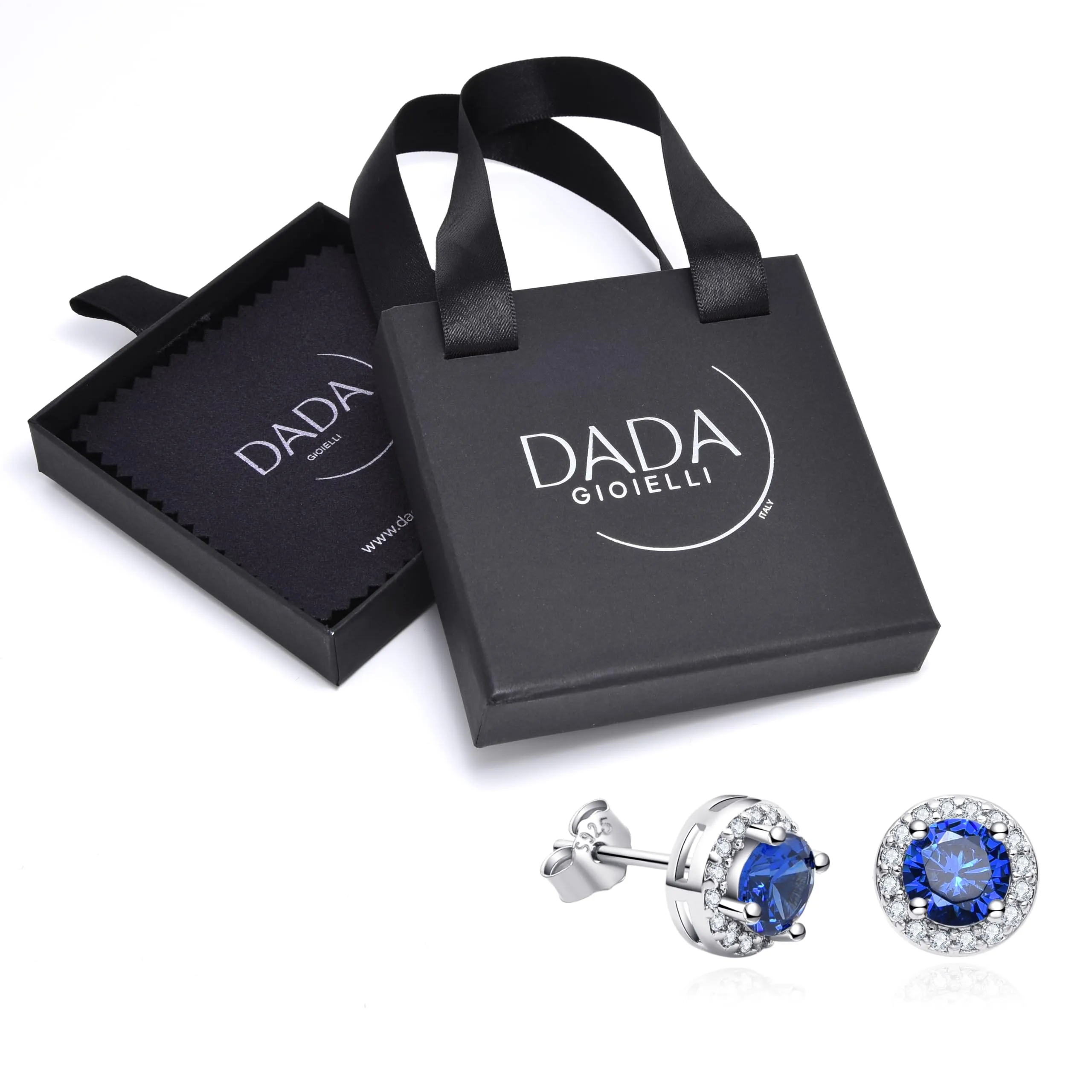 Dada Gioielli Orecchini Argento 925 Rotondo 8mm Punto Luce con Zirconi Blu Zaffiro - immagine 5