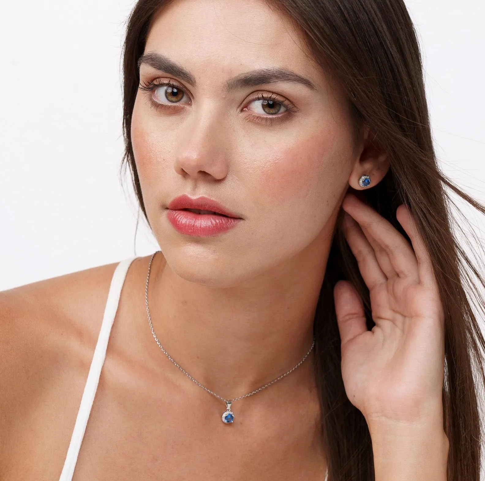 Dada Gioielli Orecchini Argento 925 Rotondo 8mm Punto Luce con Zirconi Blu Zaffiro - immagine 6
