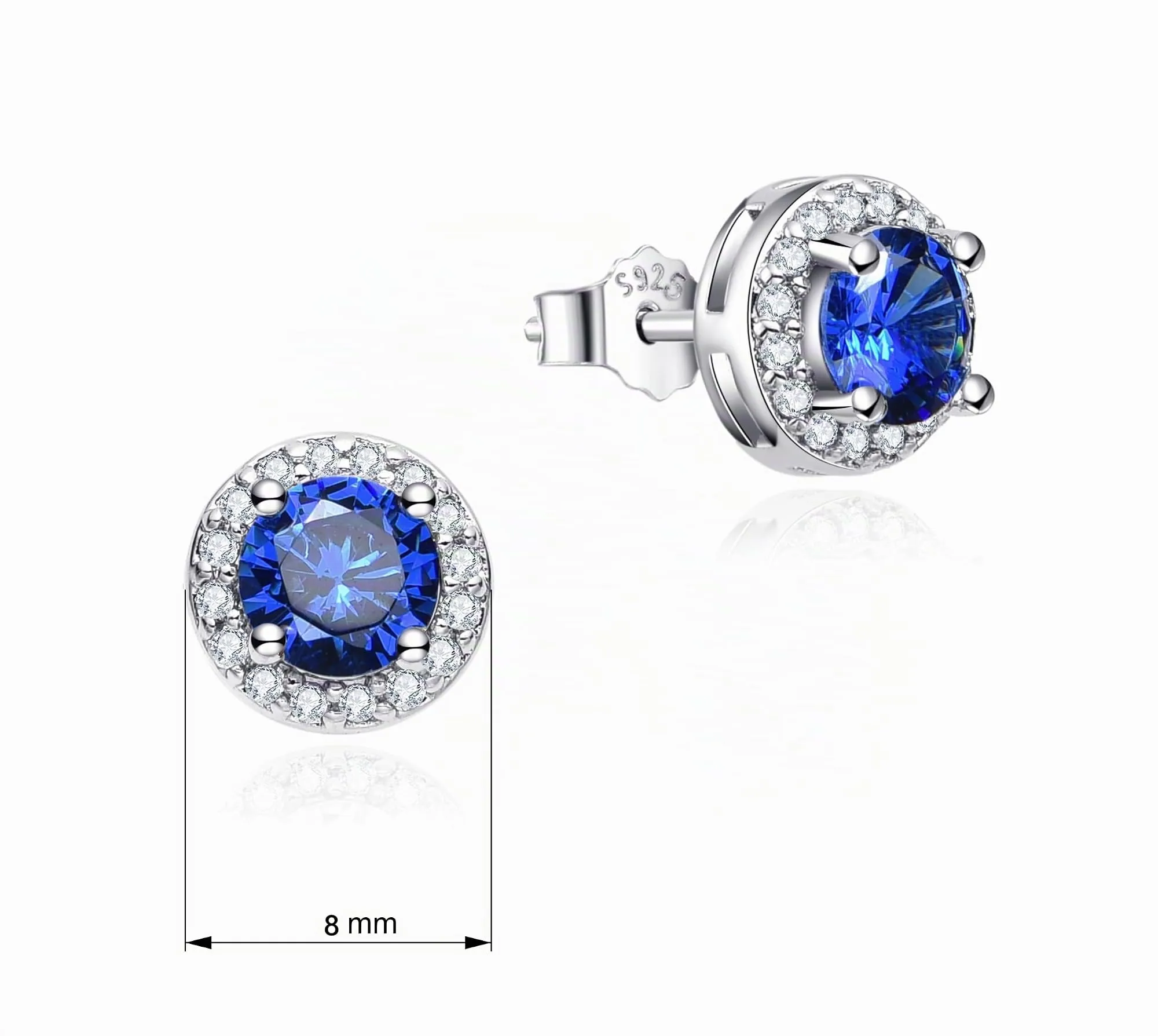 Dada Gioielli Orecchini Argento 925 Rotondo 8mm Punto Luce con Zirconi Blu Zaffiro - immagine 7